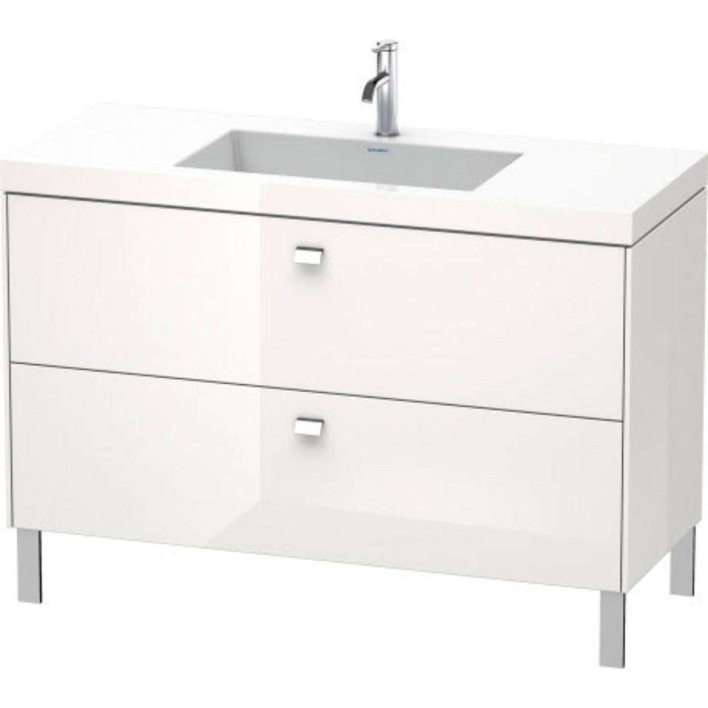 Duravit Brioso 47" x 28" x 19" Two Drawer C-Bonded Floor Standing Vanity Kit With One Tap Hole in White High Gloss and Chrome Handle