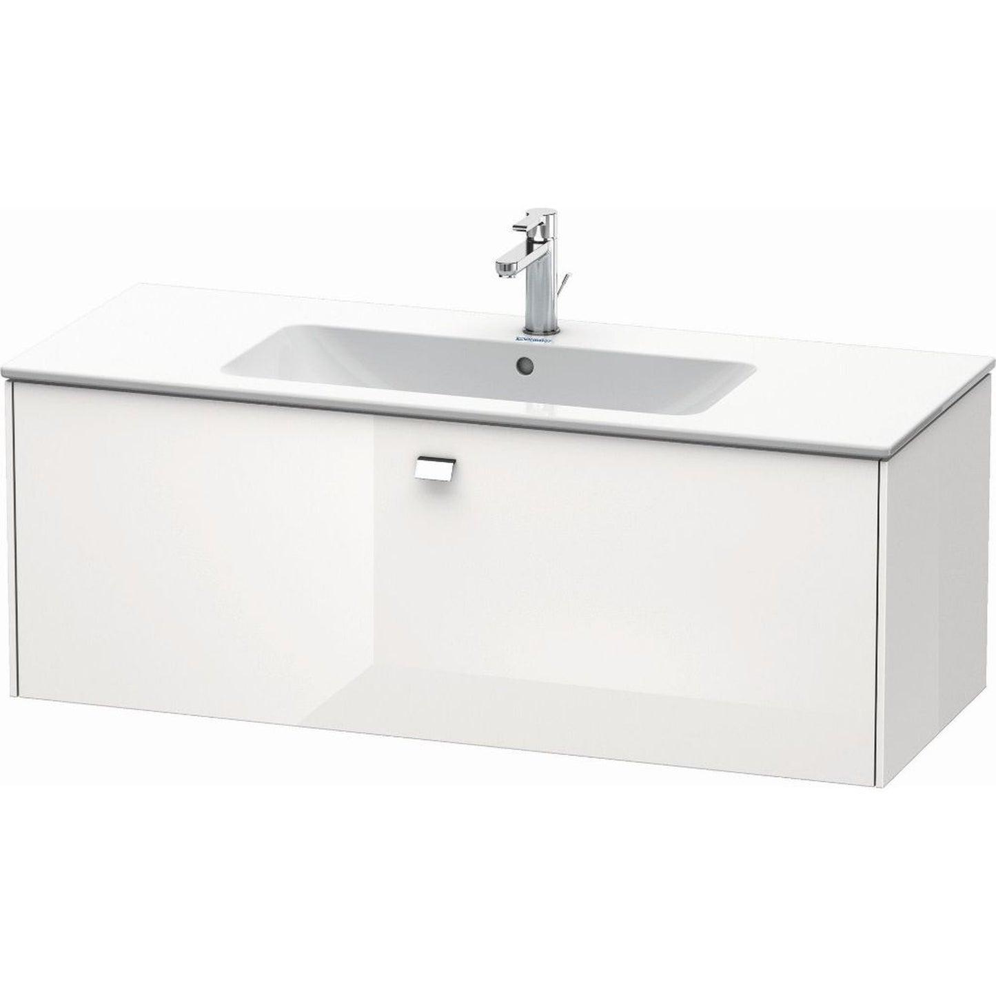 Duravit Brioso 48" x 17" x 19" One Drawer Wall-Mount Vanity Unit in White High Gloss and Chrome Handle