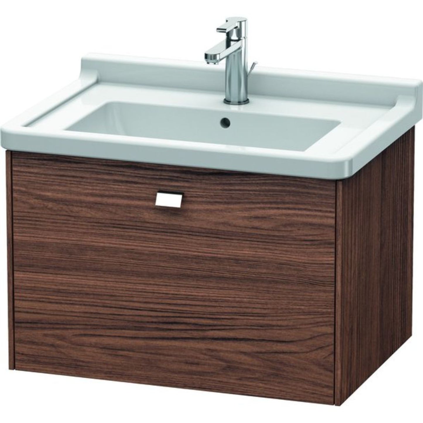 Duravit Brioso BR40410 26" x 18" x 18" One Drawer Wall-Mount Vanity Unit in Walnut Dark and Chrome Handle