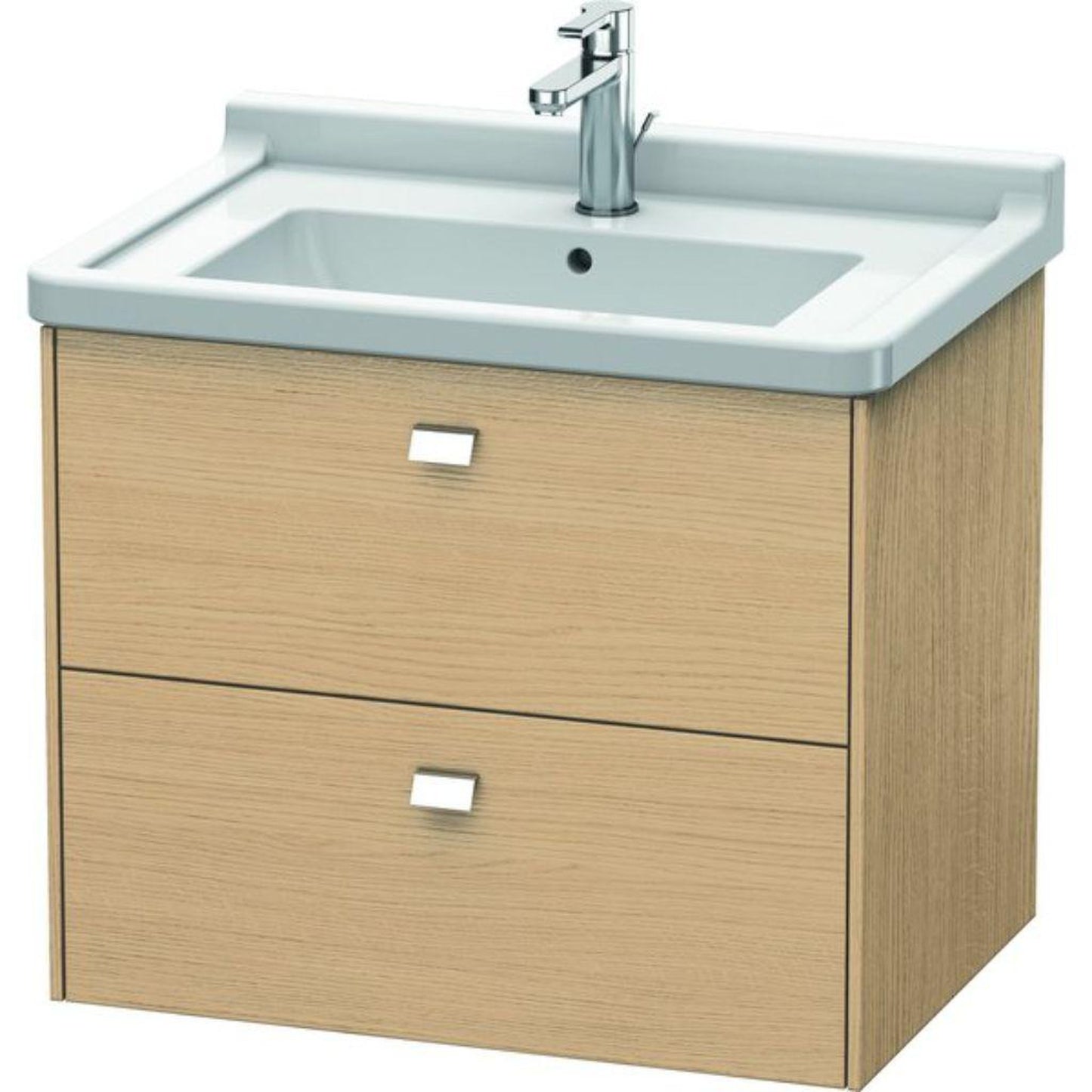 Duravit Brioso BR41410 26" x 22" x 18" Two Drawer Wall-Mount Vanity Unit in Natural Oak and Chrome Handle