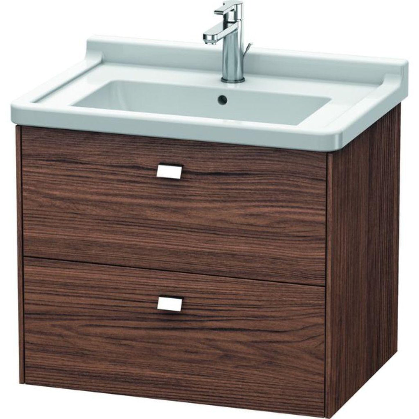 Duravit Brioso BR41410 26" x 22" x 18" Two Drawer Wall-Mount Vanity Unit in Walnut Dark and Chrome Handle