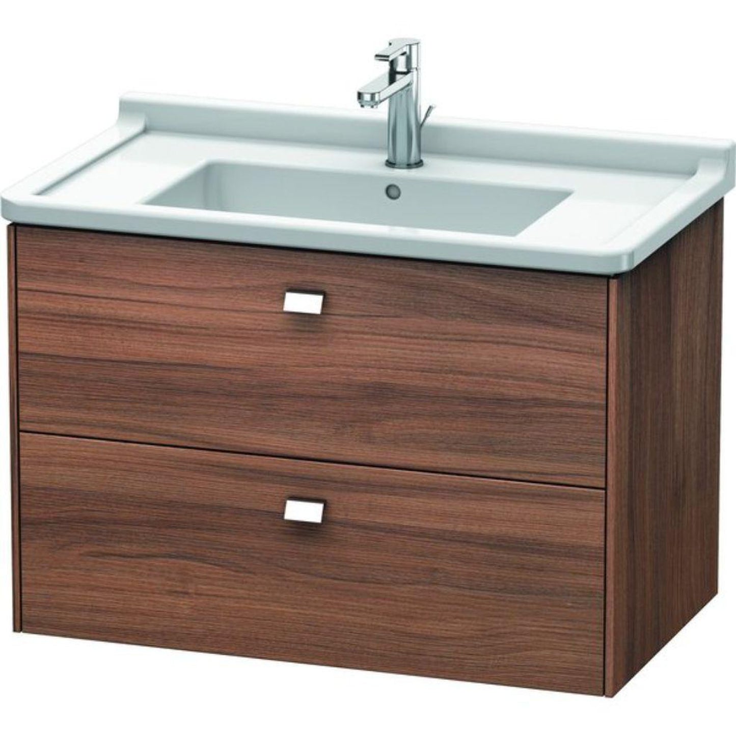 Duravit Brioso BR41420 32" x 22" x 18" Two Drawer Wall-Mount Vanity Unit in Natural Walnut and Chrome Handle