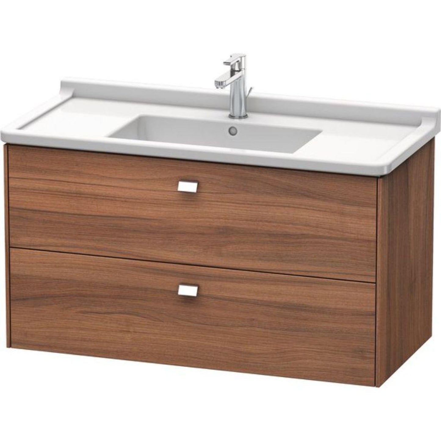 Duravit Brioso BR41430 40" x 22" x 18" Two Drawer Wall-Mount Vanity Unit in Natural Walnut and Chrome Handle
