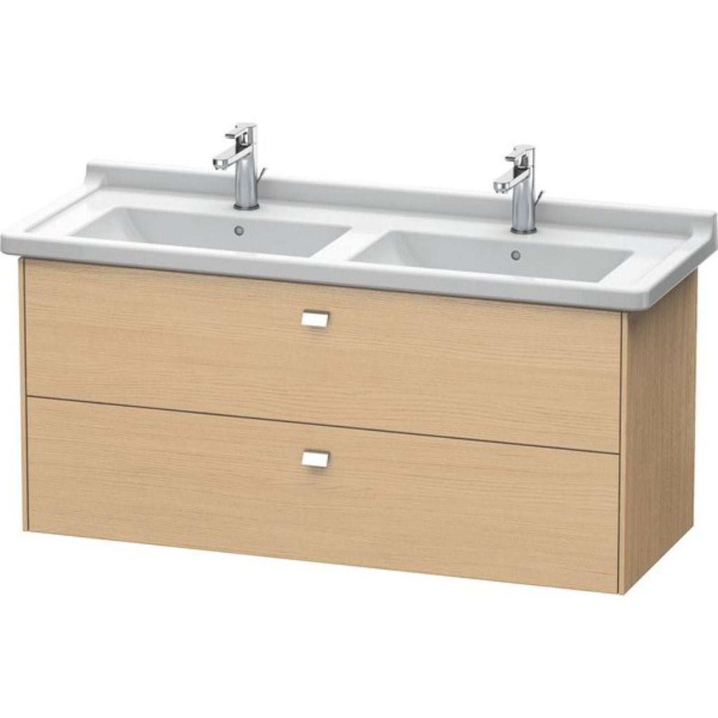 Duravit Brioso BR41440 48" x 22" x 18" Two Drawer Wall-Mount Vanity Unit in Natural Oak and Chrome Handle