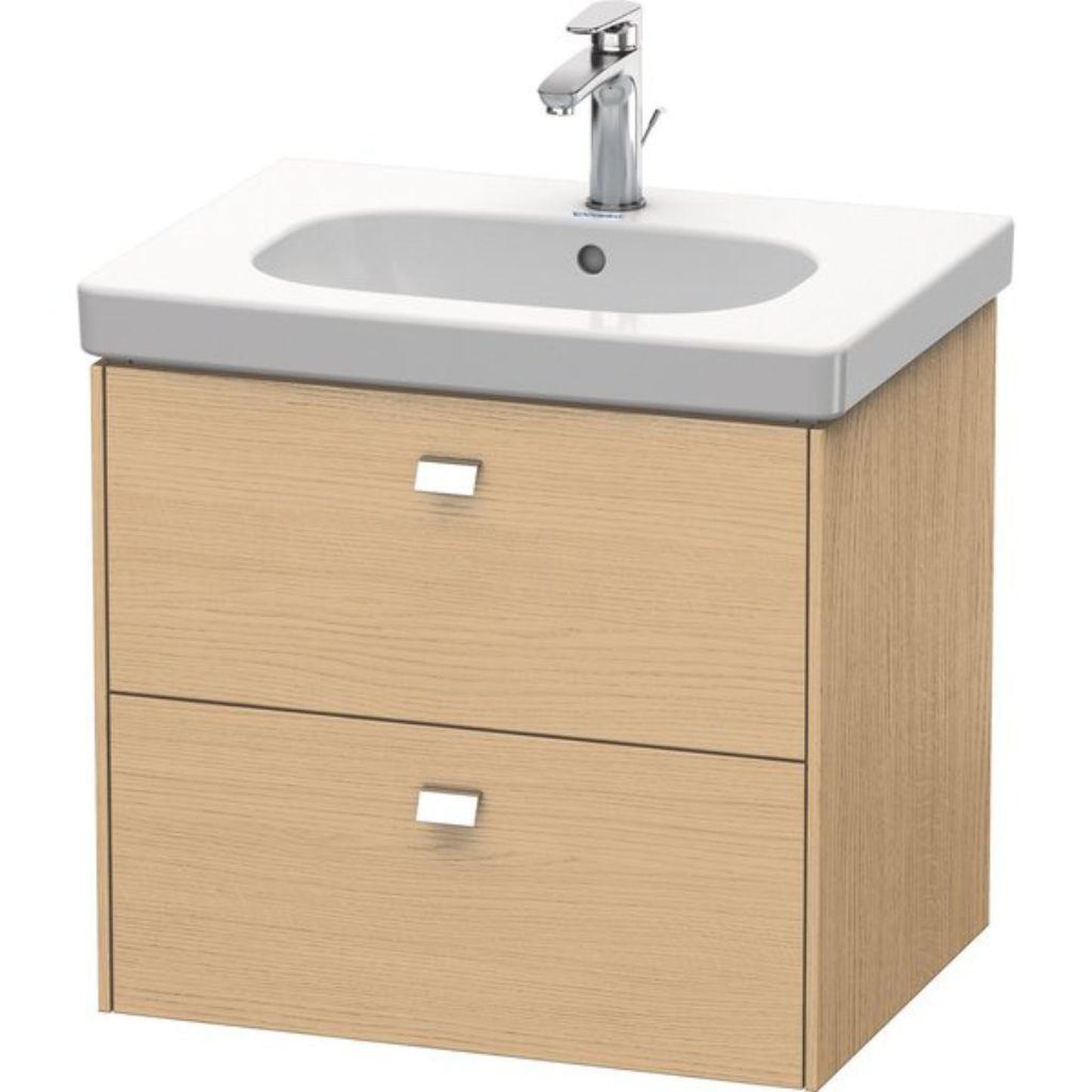 Duravit Brioso BR41450 24" x 22" x 18" Two Drawer Wall-Mount Vanity Unit in Natural Oak and Chrome Handle