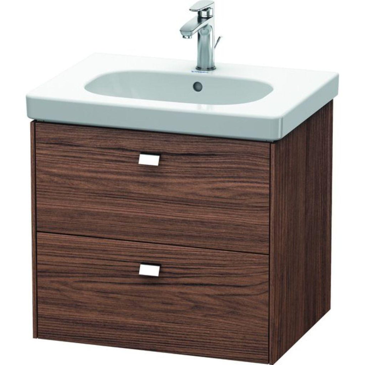 Duravit Brioso BR41450 24" x 22" x 18" Two Drawer Wall-Mount Vanity Unit in Walnut Dark and Chrome Handle