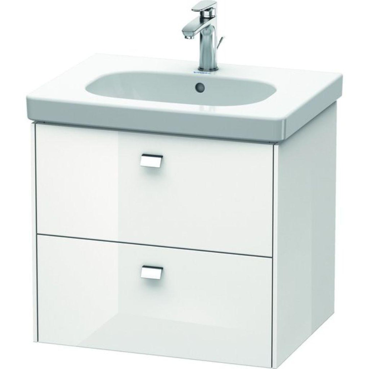 Duravit Brioso BR41450 24" x 22" x 18" Two Drawer Wall-Mount Vanity Unit in White High Gloss and Chrome Handle