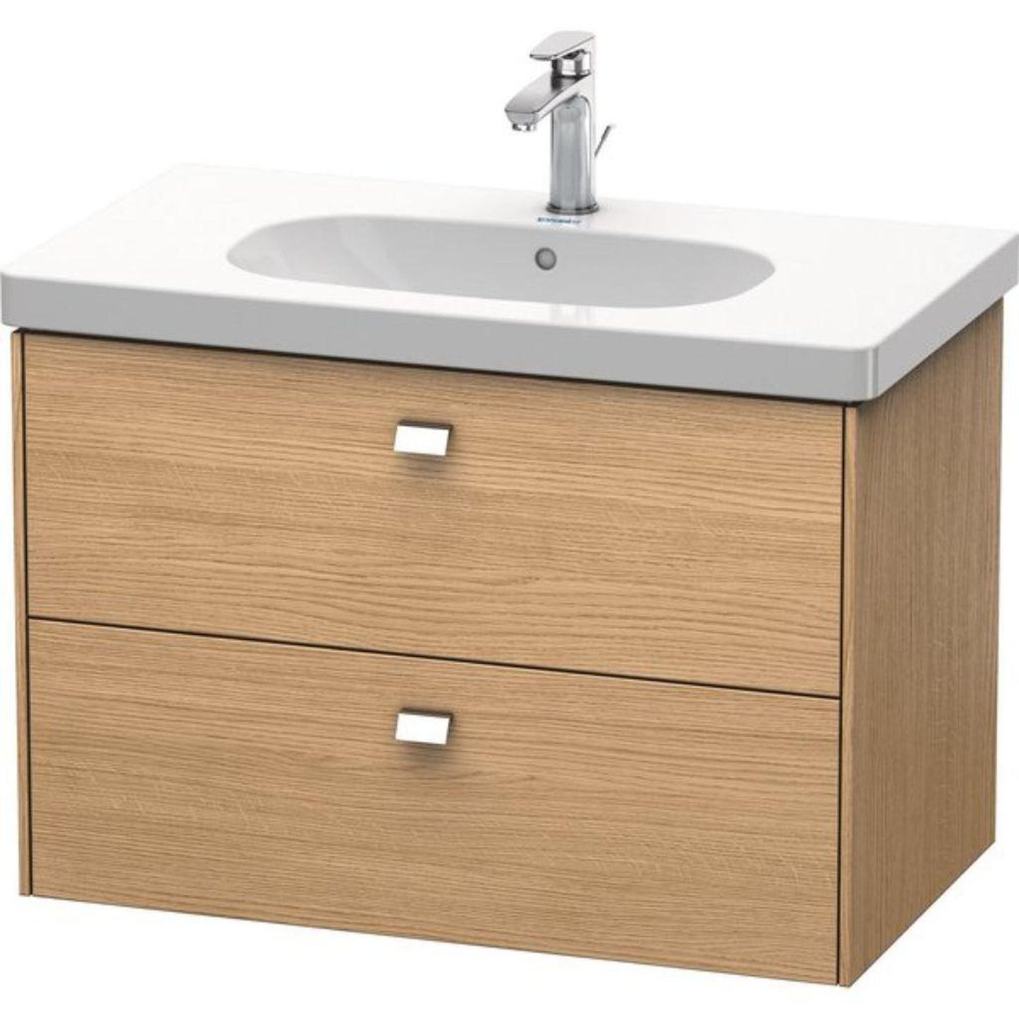 Duravit Brioso BR41460 32" x 22" x 18" Two Drawer Wall-Mount Vanity Unit in European Oak and Chrome Handle