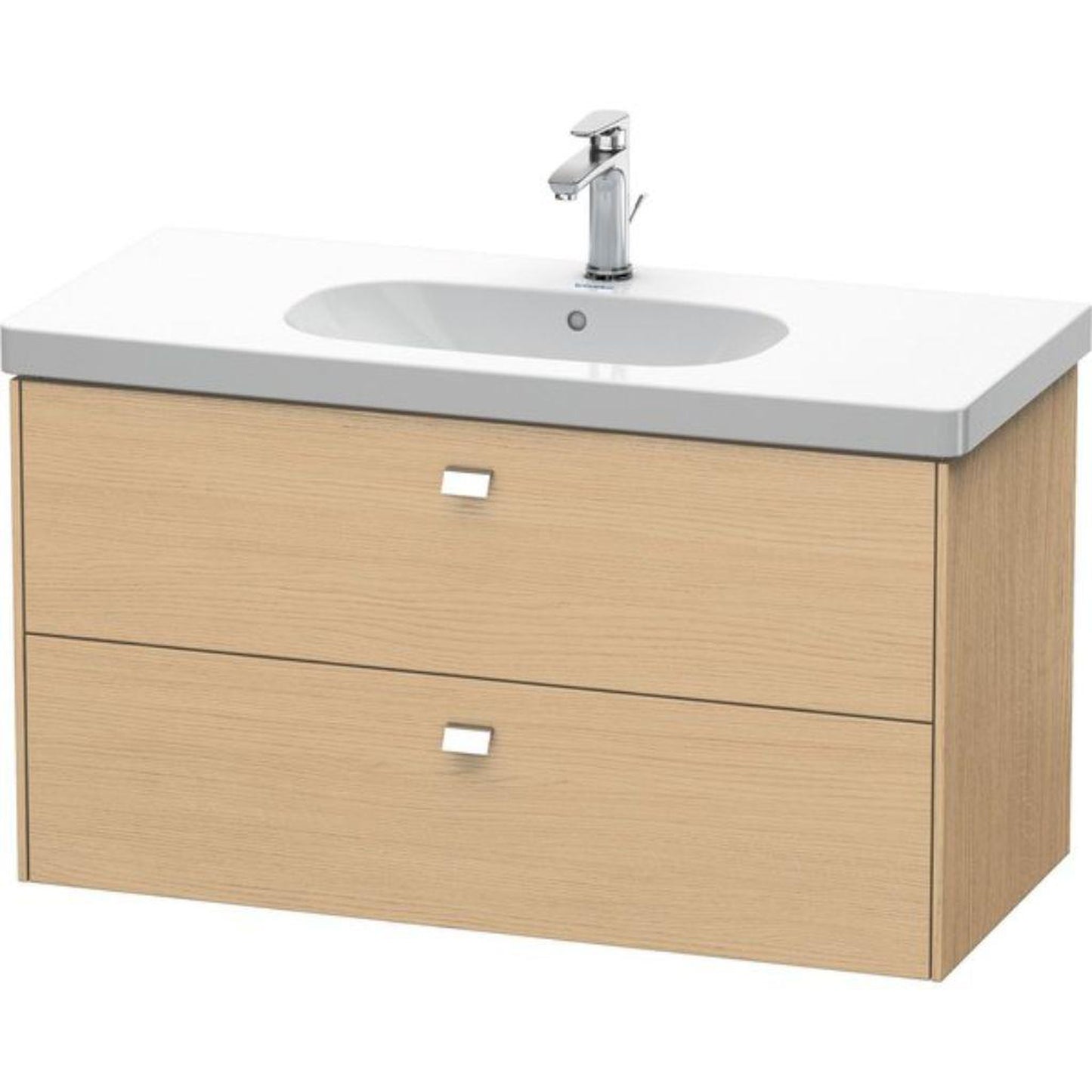 Duravit Brioso BR41470 40" x 22" x 18" Two Drawer Wall-Mount Vanity Unit in Natural Oak and Chrome Handle