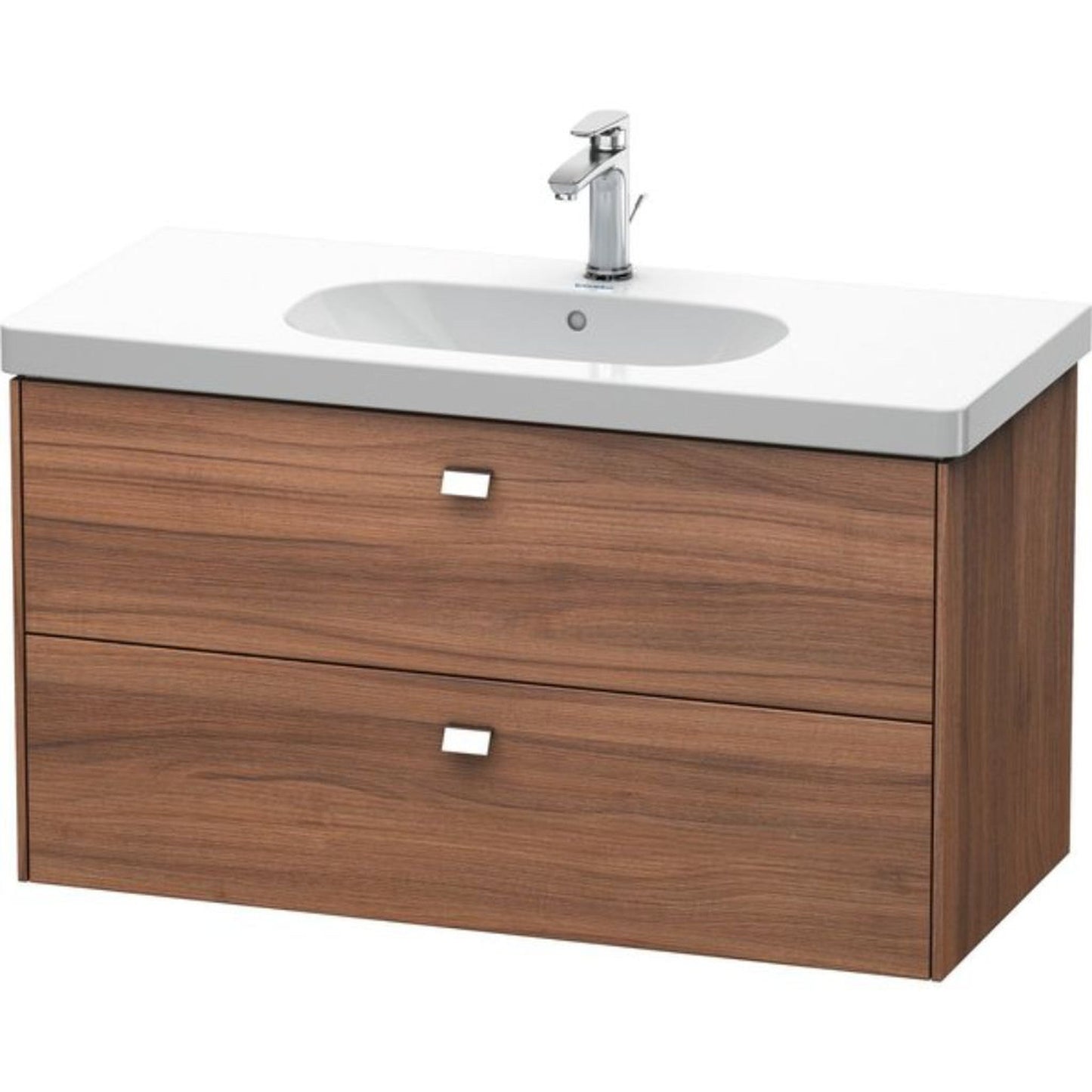 Duravit Brioso BR41470 40" x 22" x 18" Two Drawer Wall-Mount Vanity Unit in Natural Walnut and Chrome Handle