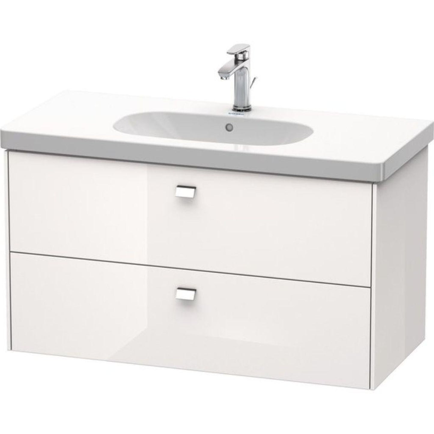 Duravit Brioso BR41470 40" x 22" x 18" Two Drawer Wall-Mount Vanity Unit in White High Gloss and Chrome Handle