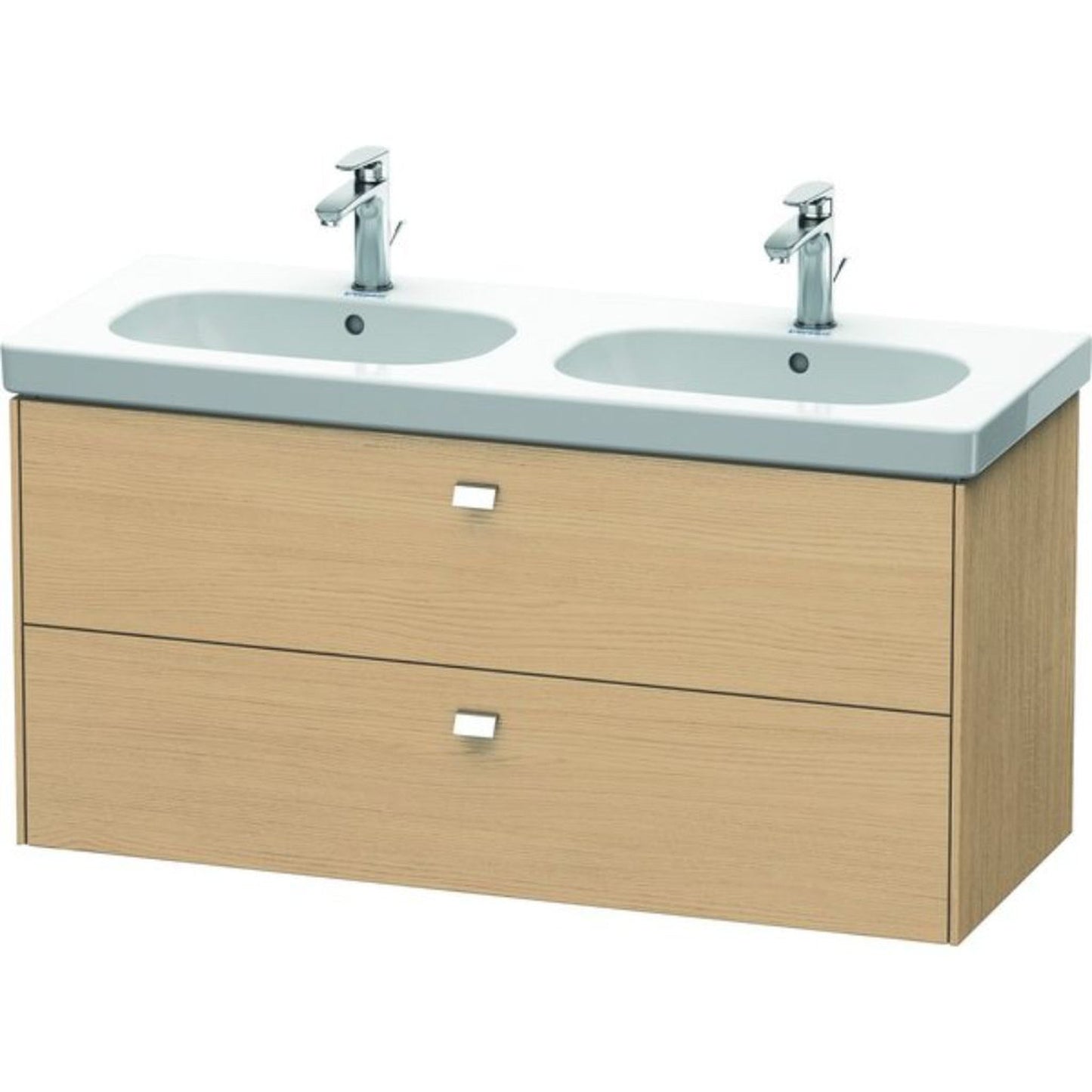 Duravit Brioso BR41480 46" x 22" x 18" Two Drawer Wall-Mount Vanity Unit in Natural Oak and Chrome Handle