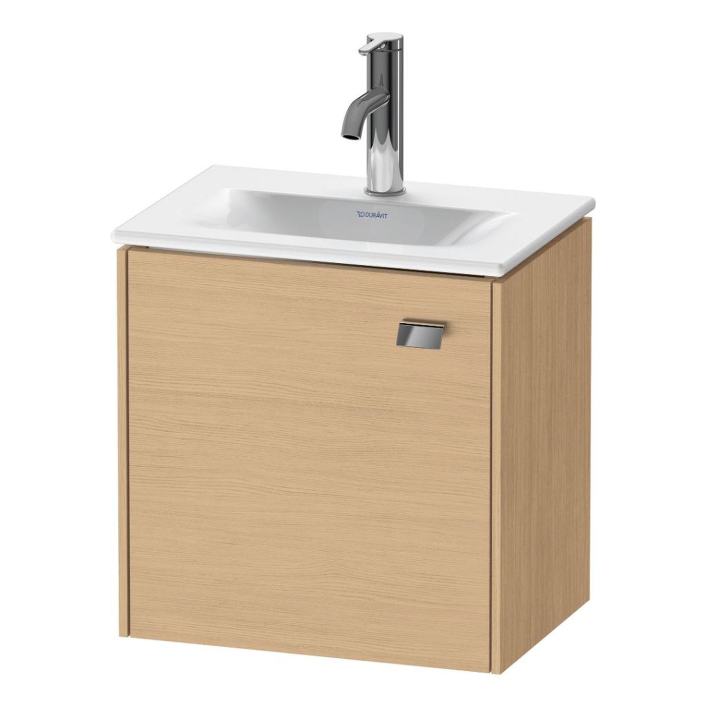 Duravit Brioso BR4208 17" x 17" x 12" Wall-Mount Vanity Unit With Left Hinge One Door Cabinet in Natural Oak and Chrome Handle