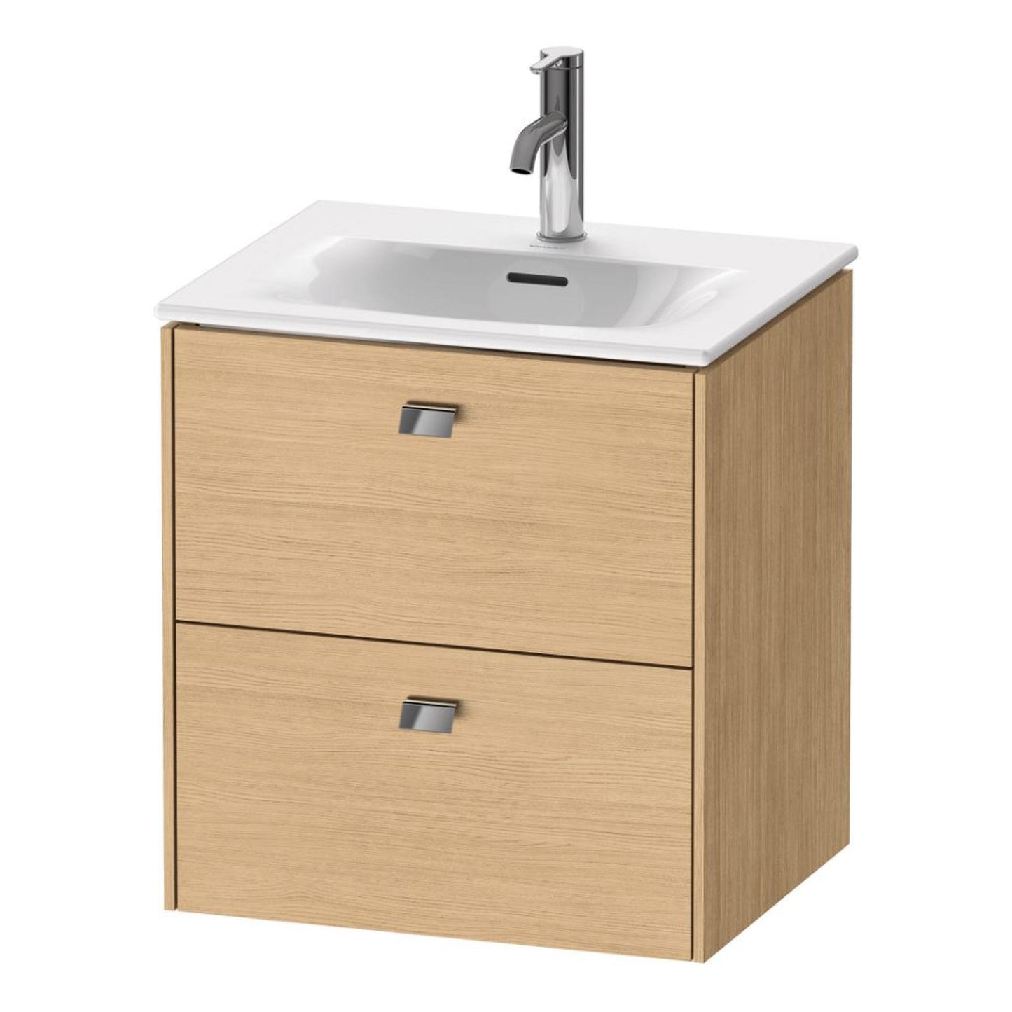 Duravit Brioso BR43090 20" x 22" x 16" Two Drawer Wall-Mount Vanity Unit in Natural Oak and Chrome Handle