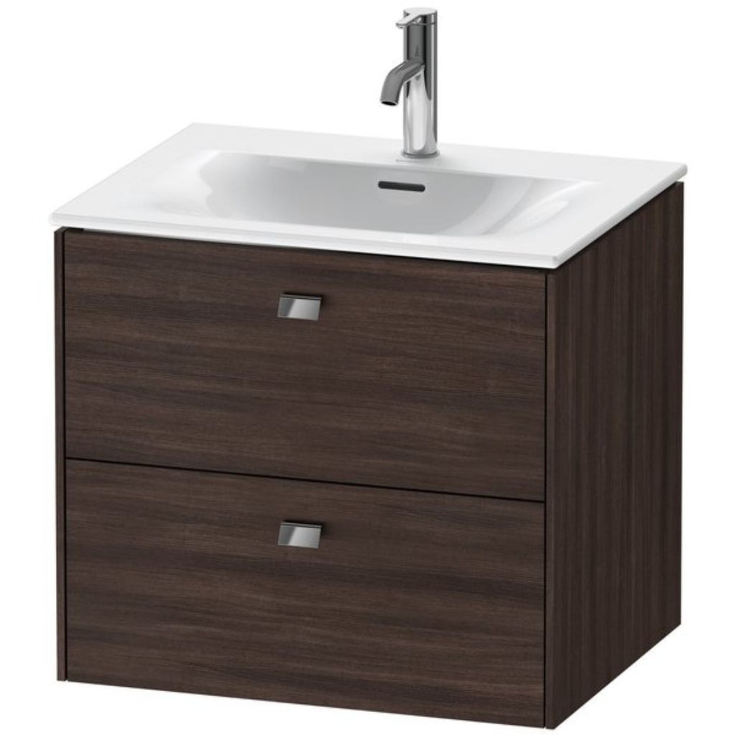 Duravit Brioso BR43100 24" x 22" x 19" Two Drawer Wall-Mount Vanity Unit in Chestnut Dark and Chrome Handle
