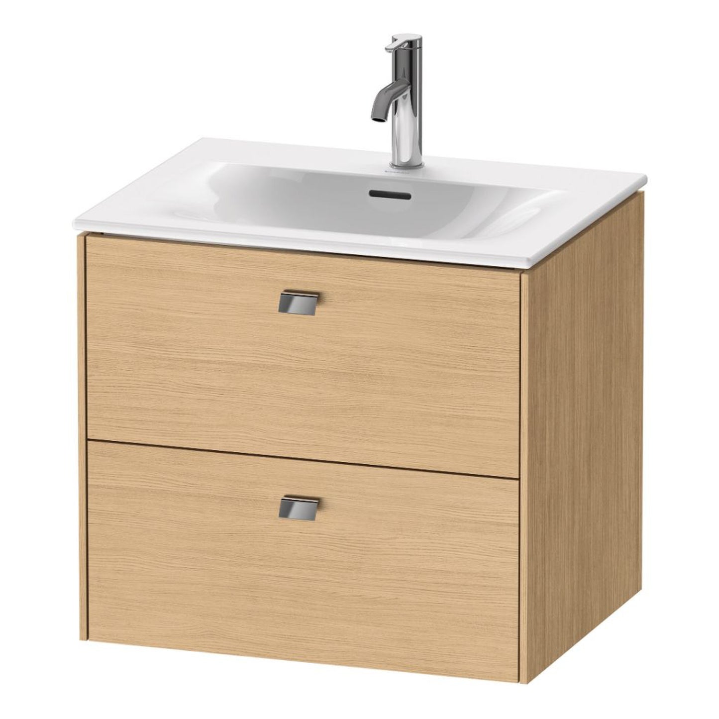 Duravit Brioso BR43100 24" x 22" x 19" Two Drawer Wall-Mount Vanity Unit in Natural Oak and Chrome Handle
