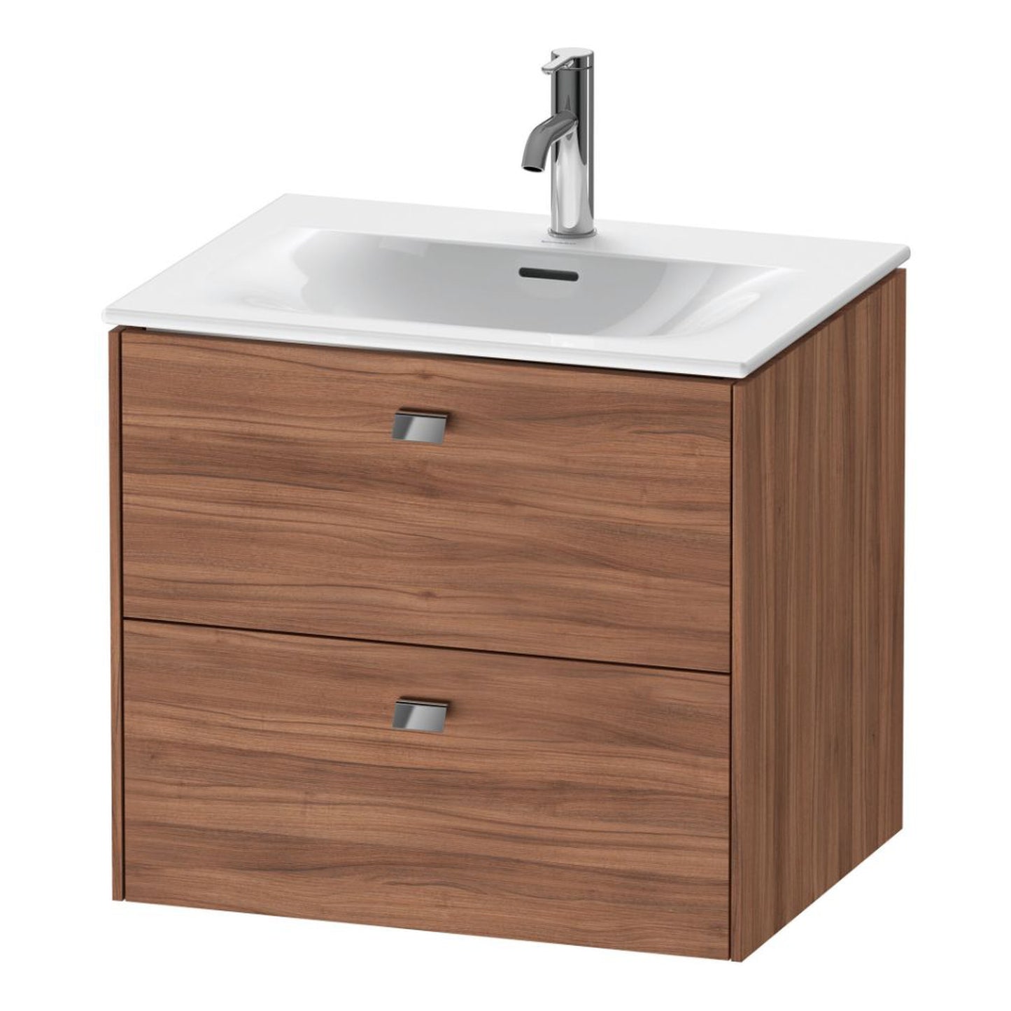 Duravit Brioso BR43100 24" x 22" x 19" Two Drawer Wall-Mount Vanity Unit in Natural Walnut and Chrome Handle
