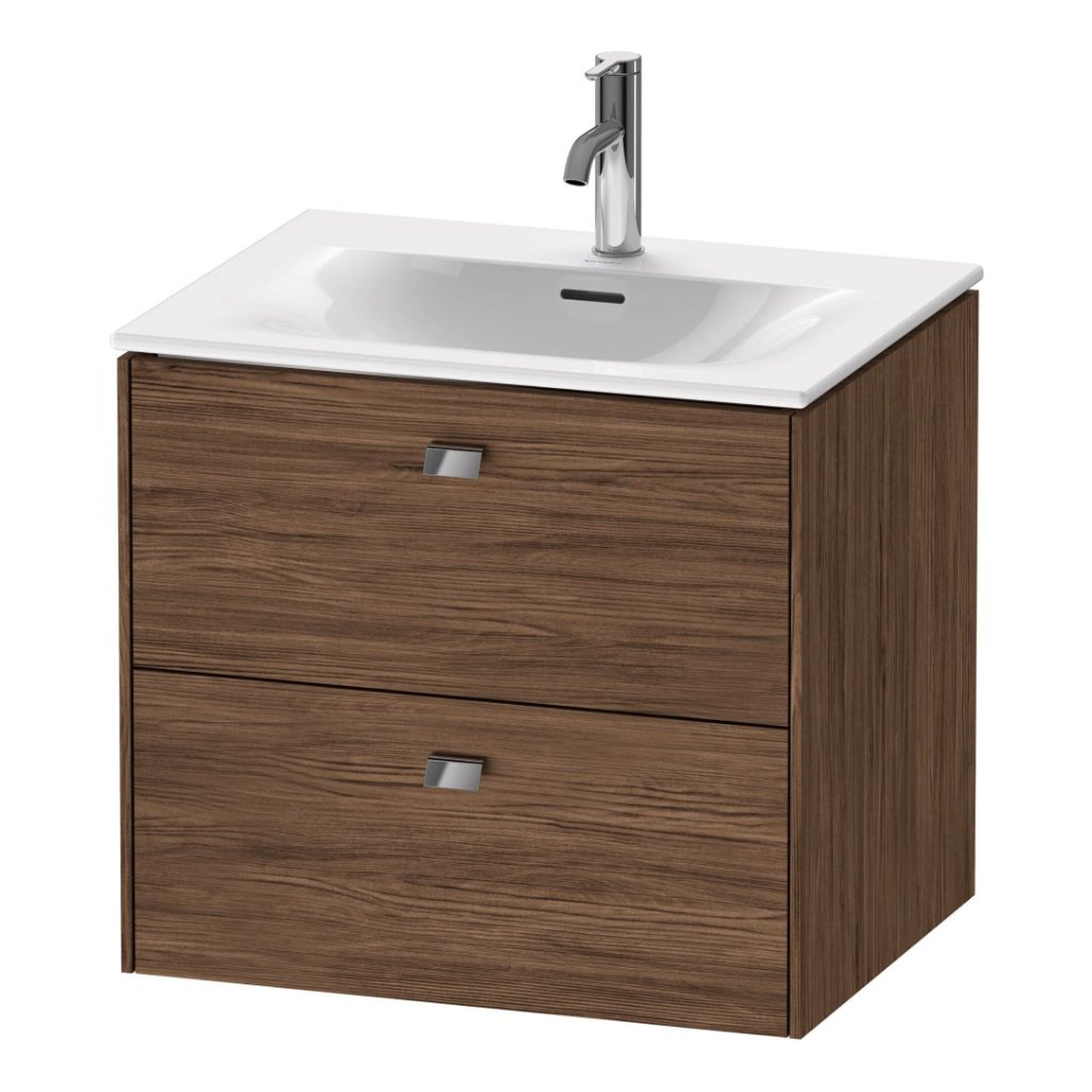 Duravit Brioso BR43100 24" x 22" x 19" Two Drawer Wall-Mount Vanity Unit in Walnut Dark and Chrome Handle