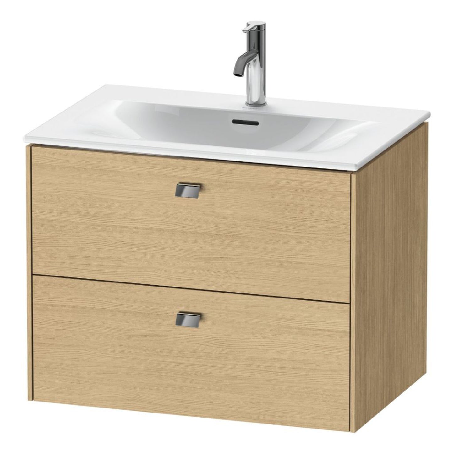 Duravit Brioso BR43110 28" x 22" x 19" Two Drawer Wall-Mount Vanity Unit in Natural Oak and Chrome Handle