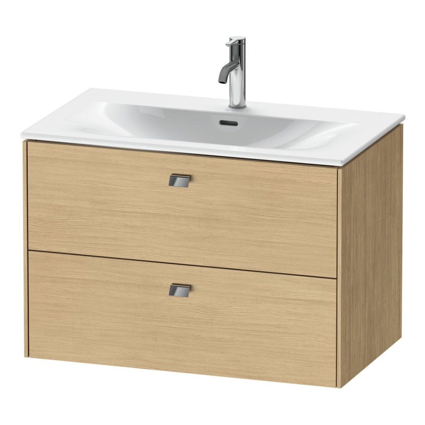 Duravit Brioso BR43120 32" x 22" x 19" Two Drawer Wall-Mount Vanity Unit in Natural Oak and Chrome Handle
