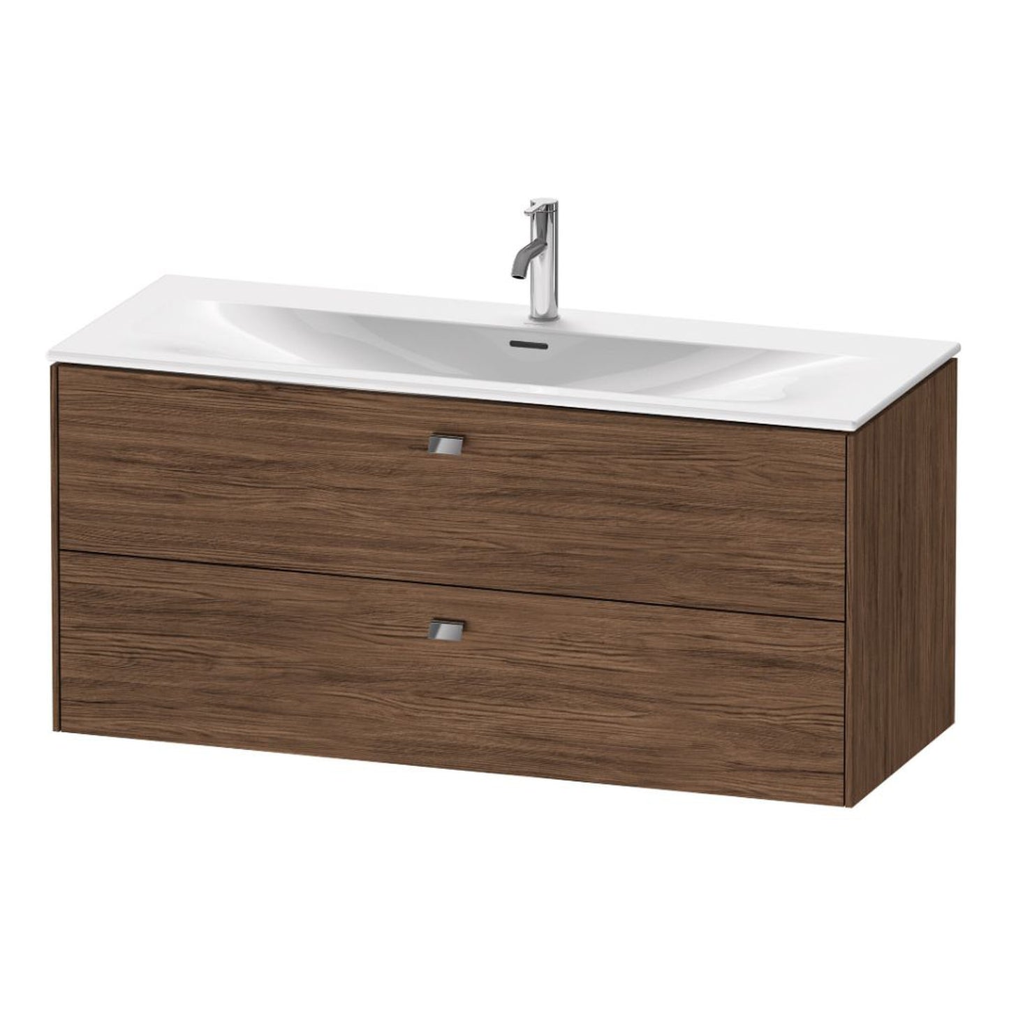 Duravit Brioso BR43140 48" x 22" x 19" Two Drawer Wall-Mount Vanity Unit in Walnut Dark and Chrome Handle