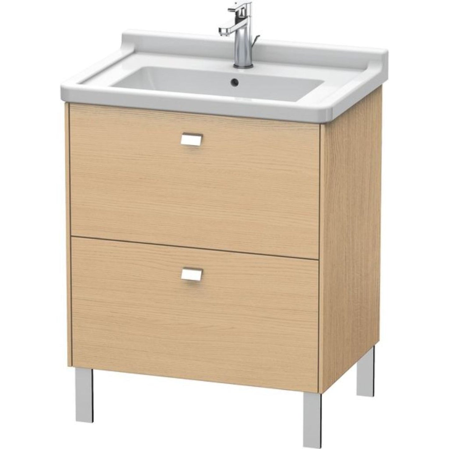 Duravit Brioso BR44210 26" x 27" x 18" Two Drawer Floor Standing Vanity Unit in Natural Oak and Chrome Handle