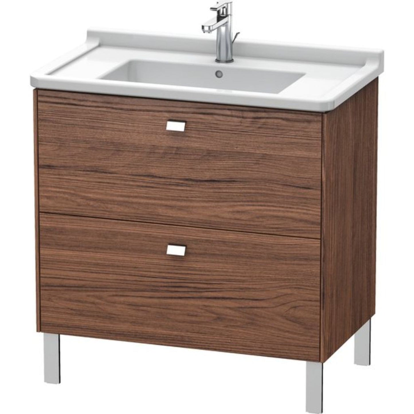 Duravit Brioso BR44220 32" x 27" x 18" Two Drawer Floor Standing Vanity Unit in Walnut Dark and Chrome Handle