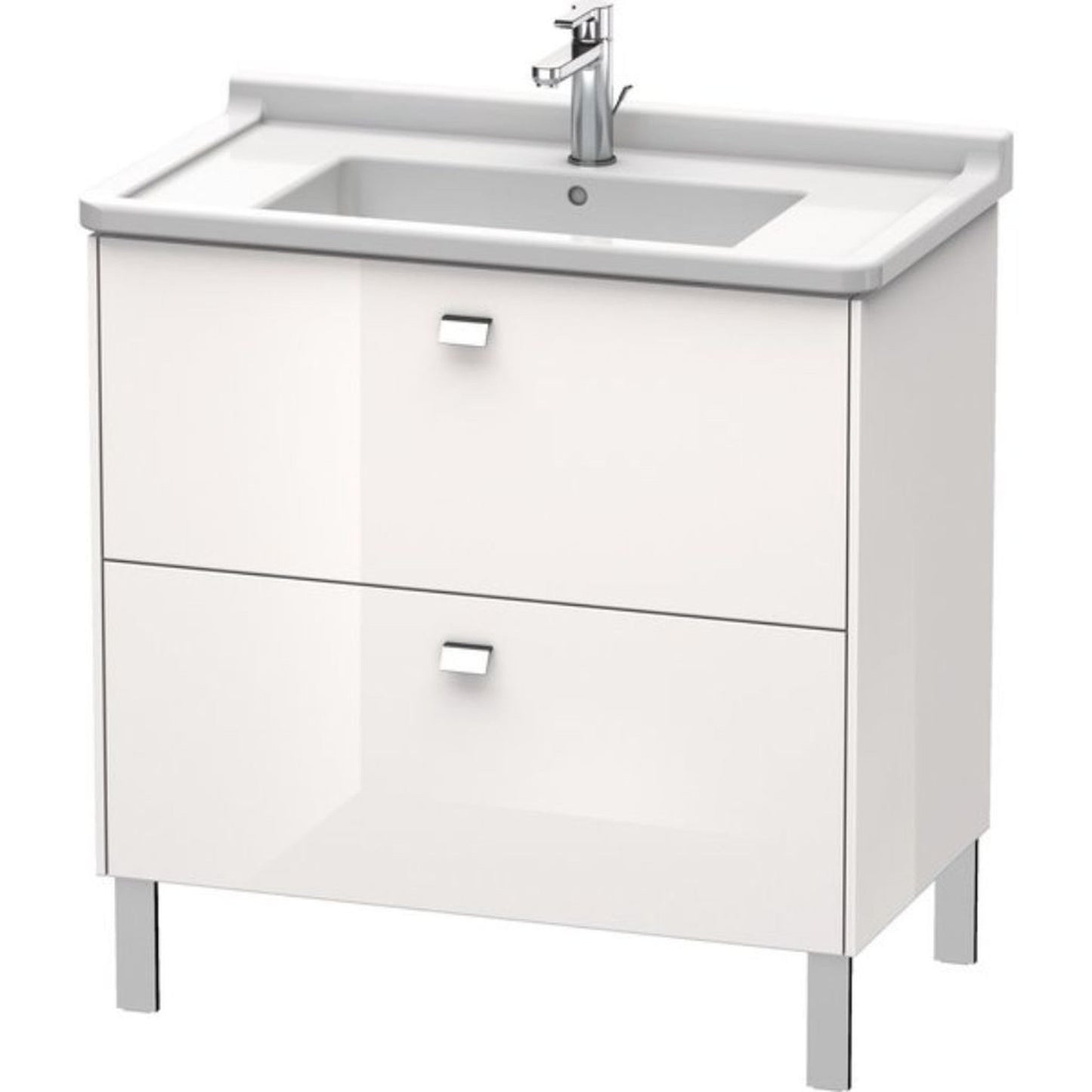 Duravit Brioso BR44220 32" x 27" x 18" Two Drawer Floor Standing Vanity Unit in White High Gloss and Chrome Handle