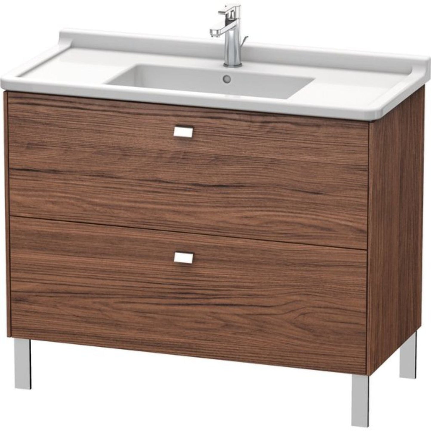 Duravit Brioso BR44230 40" x 27" x 18" Two Drawer Floor Standing Vanity Unit in Walnut Dark and Chrome Handle