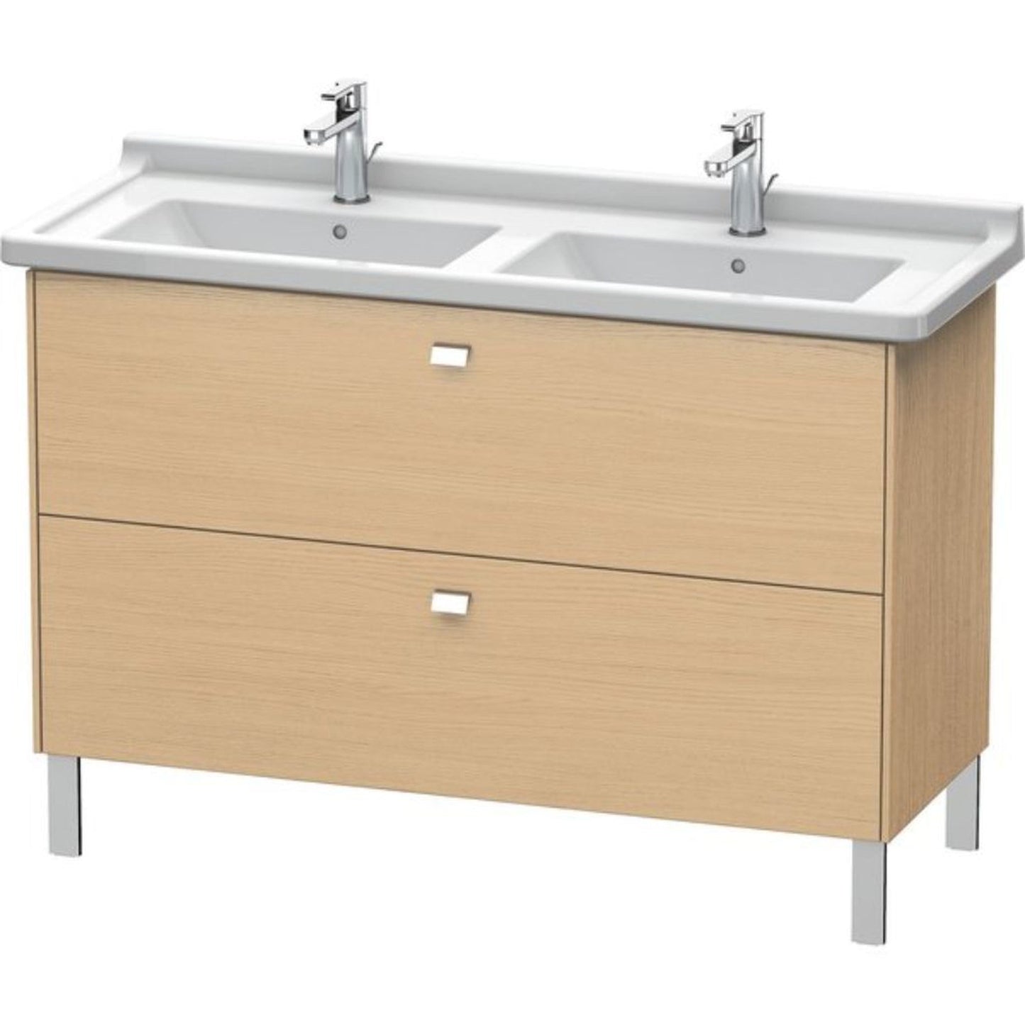 Duravit Brioso BR44240 48" x 27" x 18" Two Drawer Floor Standing Vanity Unit in Natural Oak and Chrome Handle