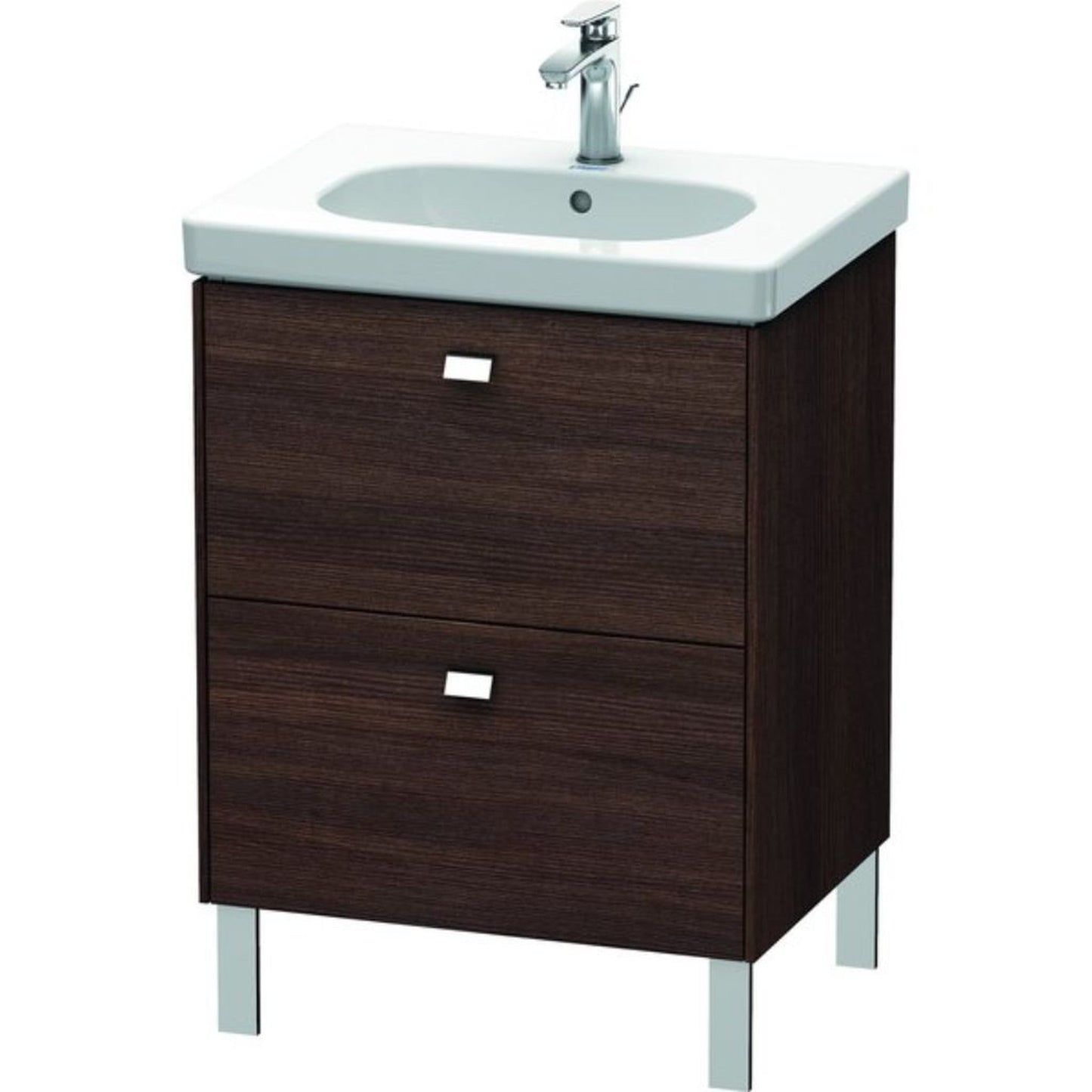 Duravit Brioso BR44250 24" x 27" x 18" Two Drawer Floor Standing Vanity Unit in Chestnut Dark and Chrome Handle