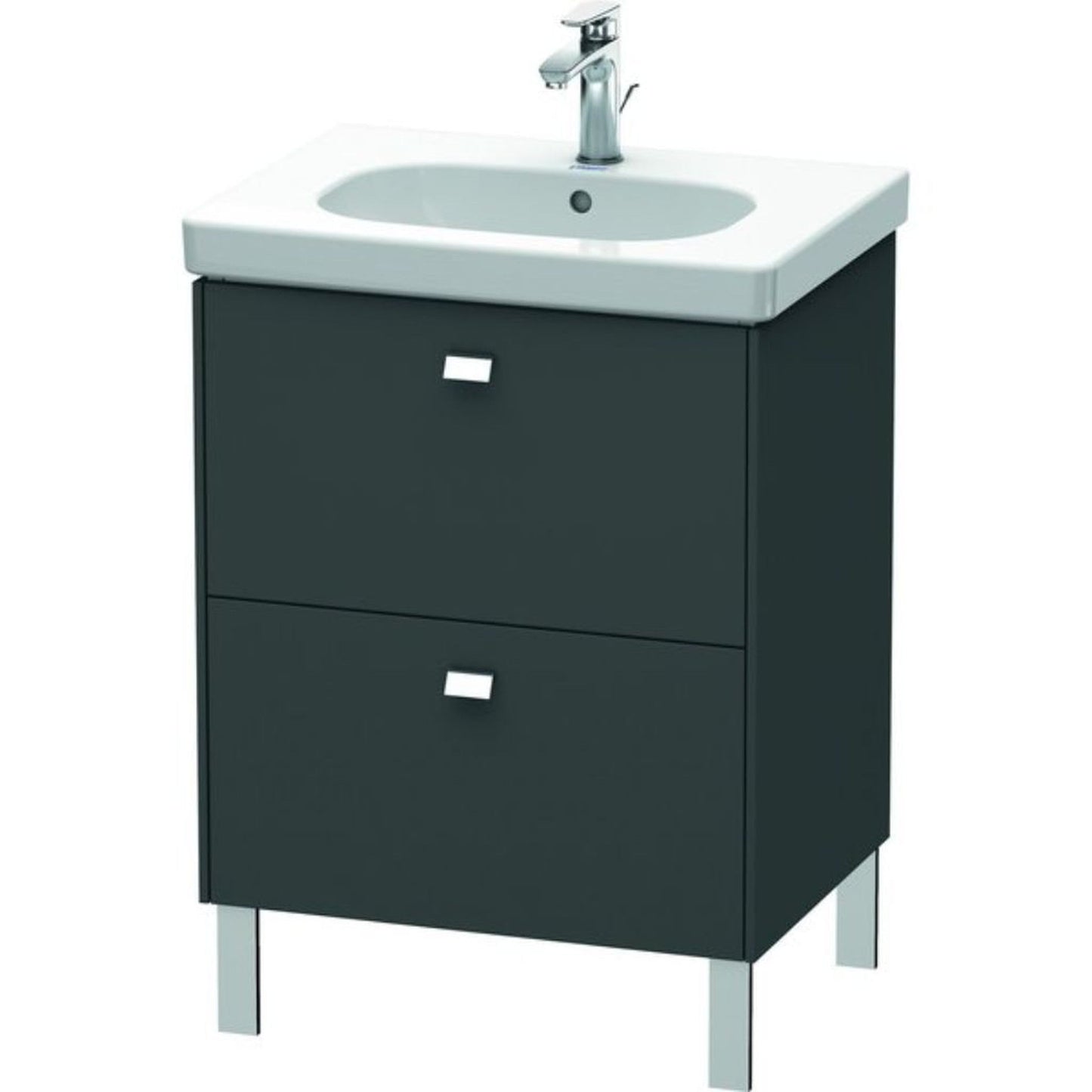 Duravit Brioso BR44250 24" x 27" x 18" Two Drawer Floor Standing Vanity Unit in Graphite Matt and Chrome Handle