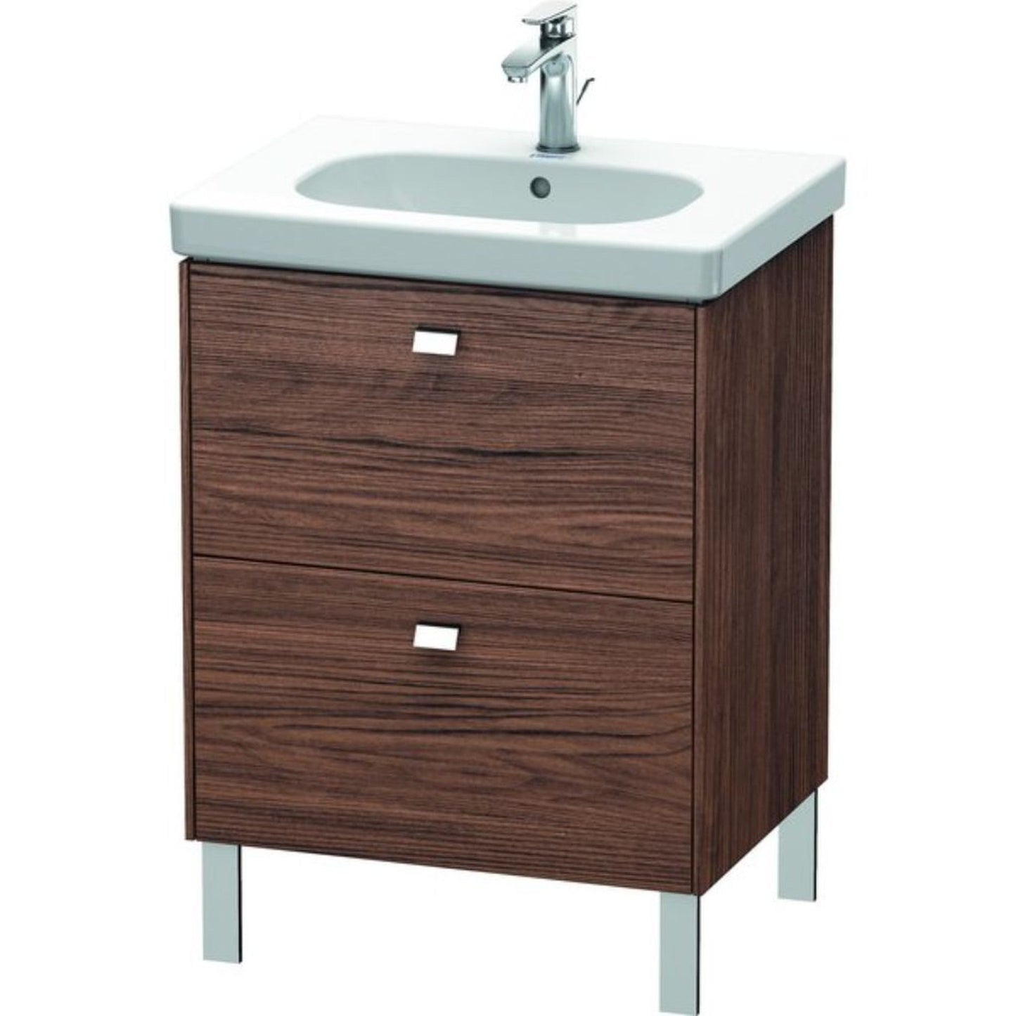 Duravit Brioso BR44250 24" x 27" x 18" Two Drawer Floor Standing Vanity Unit in Walnut Dark and Chrome Handle