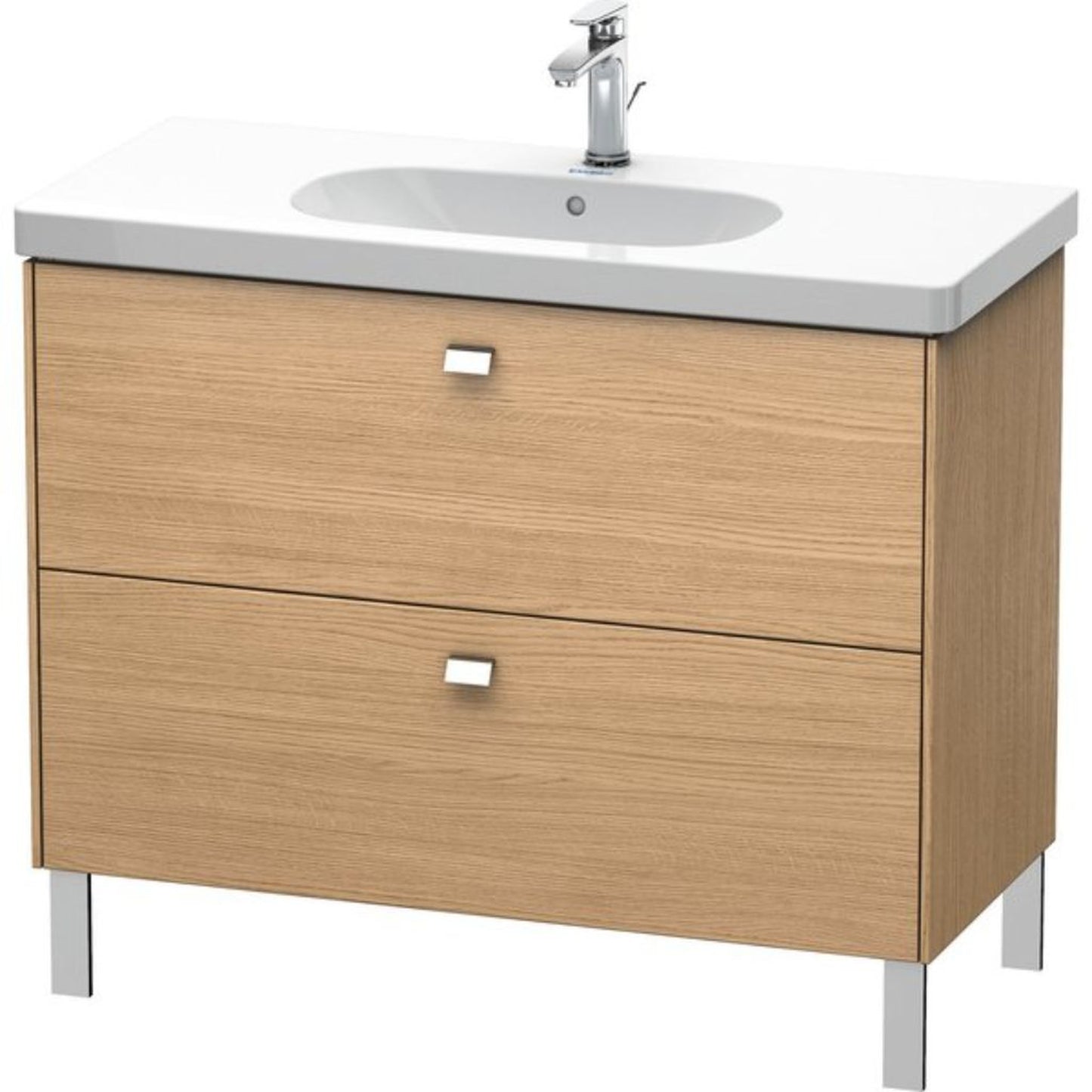 Duravit Brioso BR44270 40" x 27" x 18" Two Drawer Floor Standing Vanity Unit in European Oak and Chrome Handle