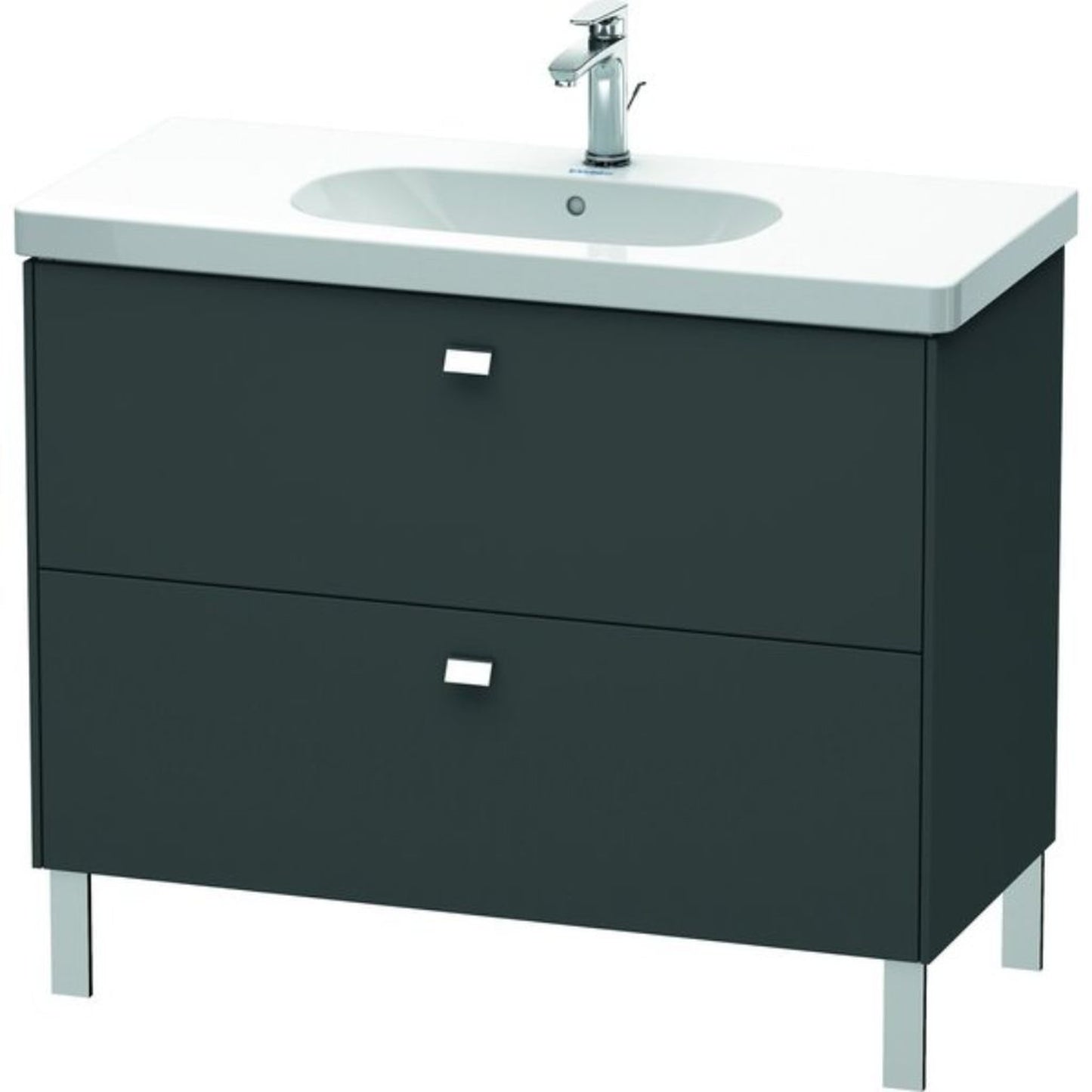 Duravit Brioso BR44270 40" x 27" x 18" Two Drawer Floor Standing Vanity Unit in Graphite Matt and Chrome Handle