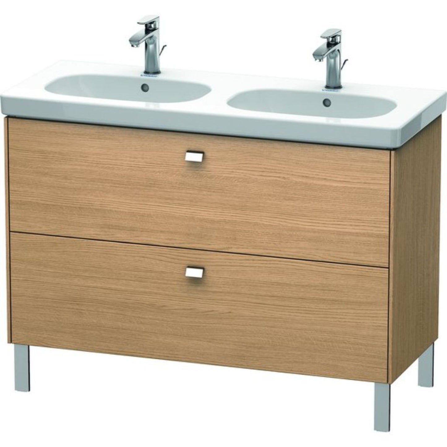 Duravit Brioso BR44280 46" x 27" x 18" Two Drawer Floor Standing Vanity Unit in European Oak and Chrome Handle