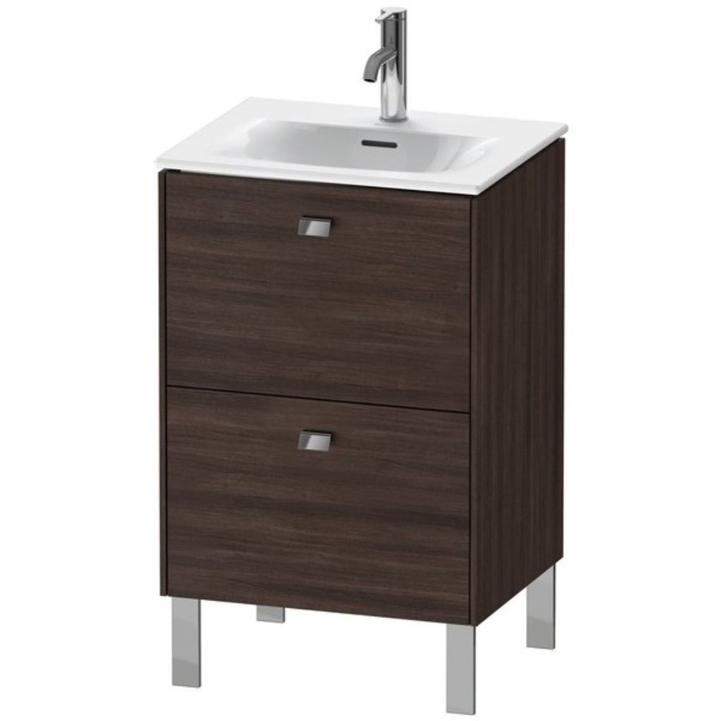 Duravit Brioso BR45090 20" x 27" x 16" Two Drawer Floor Standing Vanity Unit in Chestnut Dark and Chrome Handle