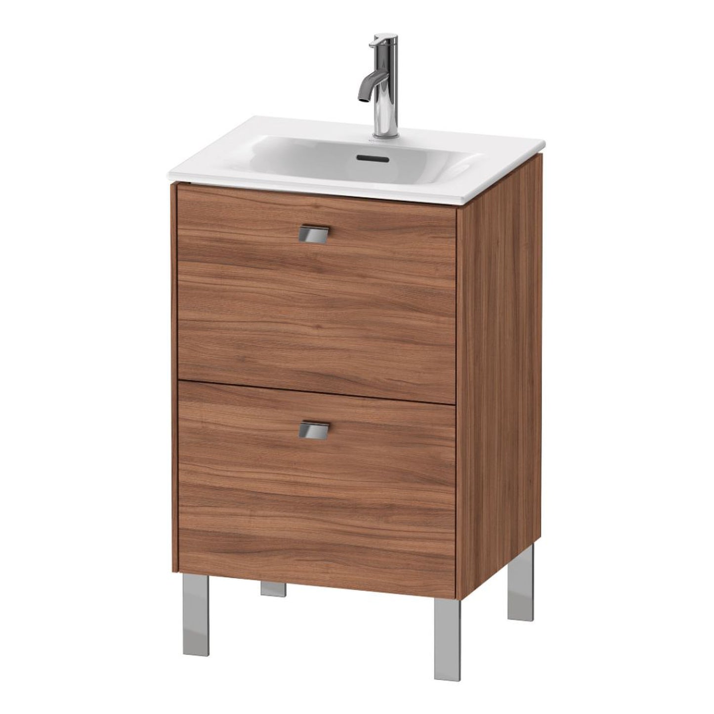 Duravit Brioso BR45090 20" x 27" x 16" Two Drawer Floor Standing Vanity Unit in Natural Walnut and Chrome Handle