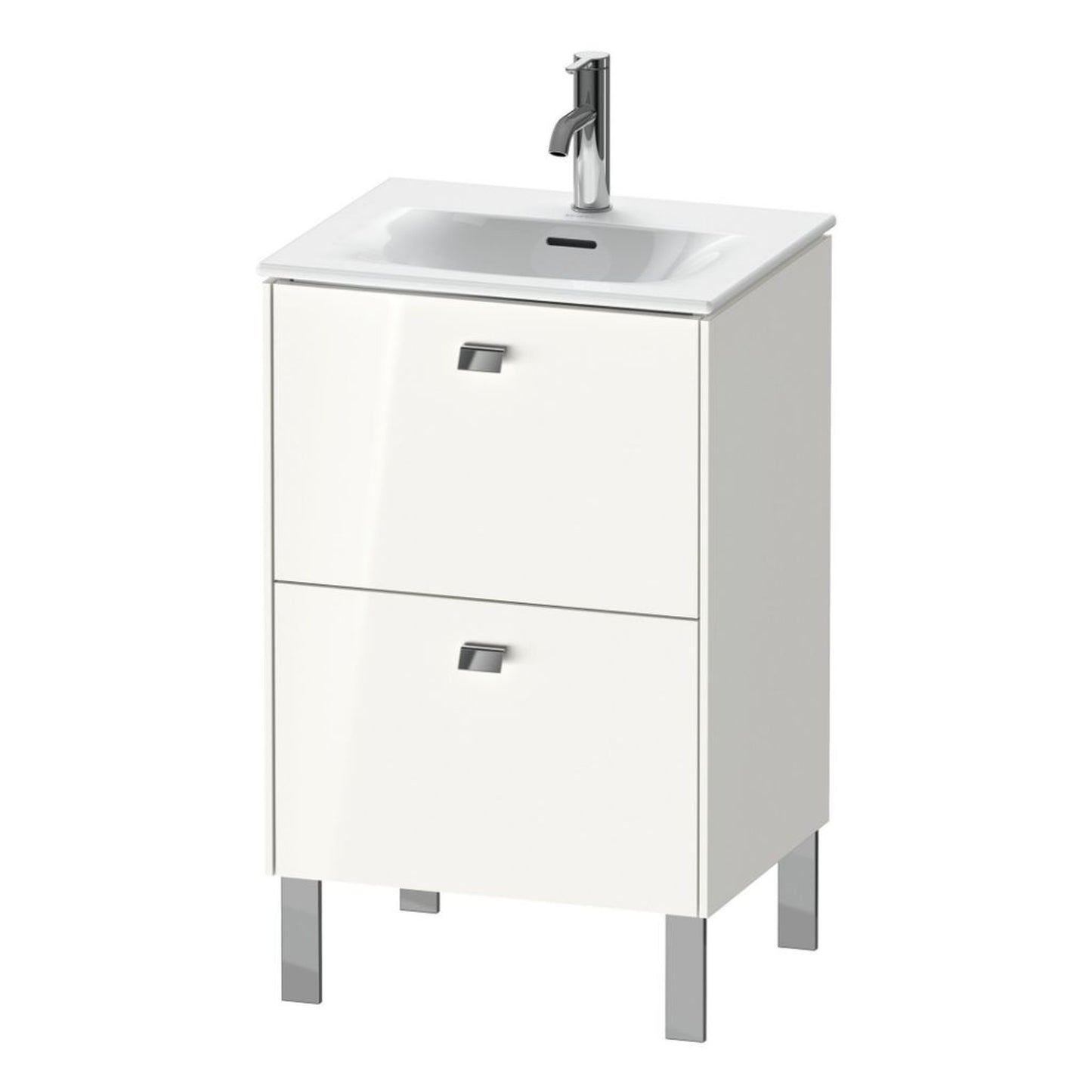 Duravit Brioso BR45090 20" x 27" x 16" Two Drawer Floor Standing Vanity Unit in White High Gloss and Chrome Handle