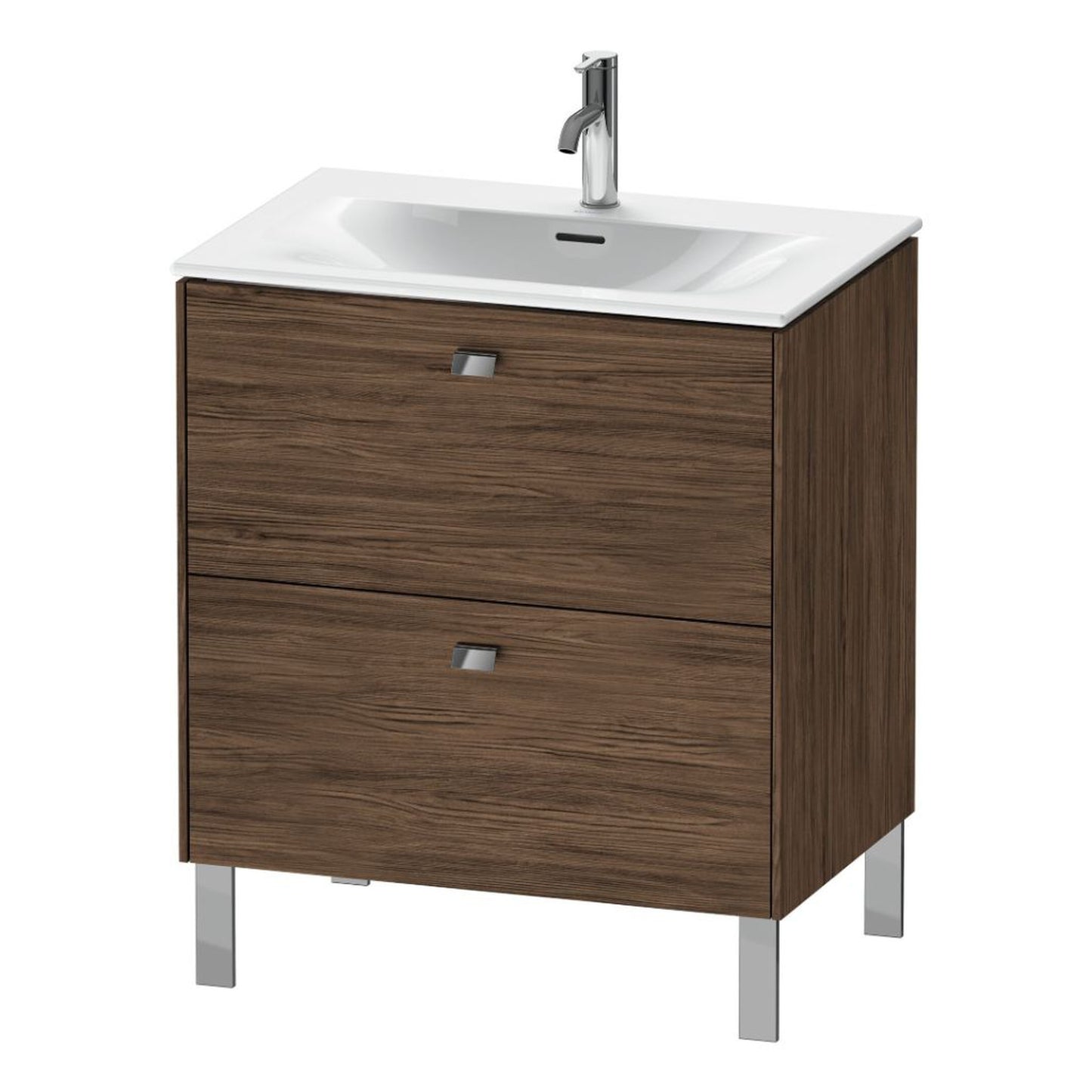 Duravit Brioso BR45110 28" x 27" x 19" Two Drawer Floor Standing Vanity Unit in Walnut Dark and Chrome Handle
