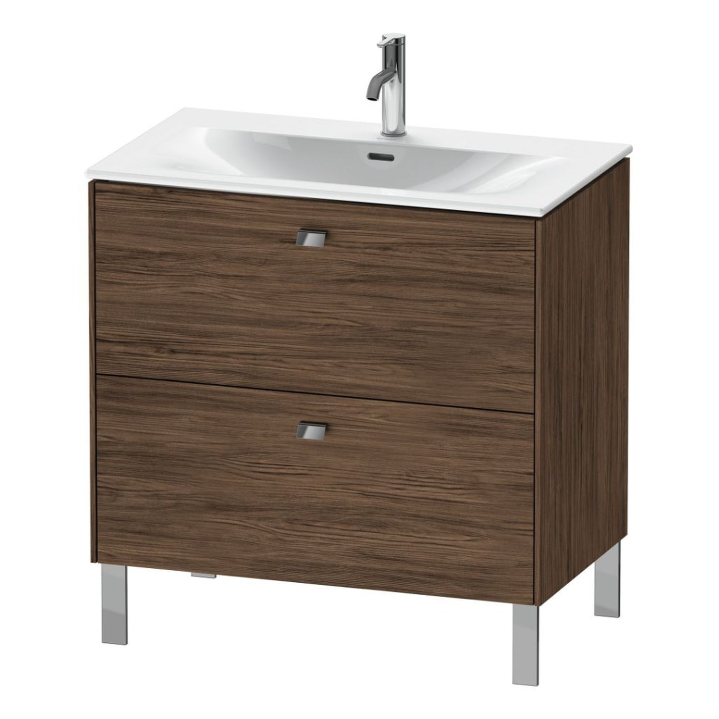 Duravit Brioso BR45120 32" x 27" x 19" Two Drawer Floor Standing Vanity Unit in Walnut Dark and Chrome Handle