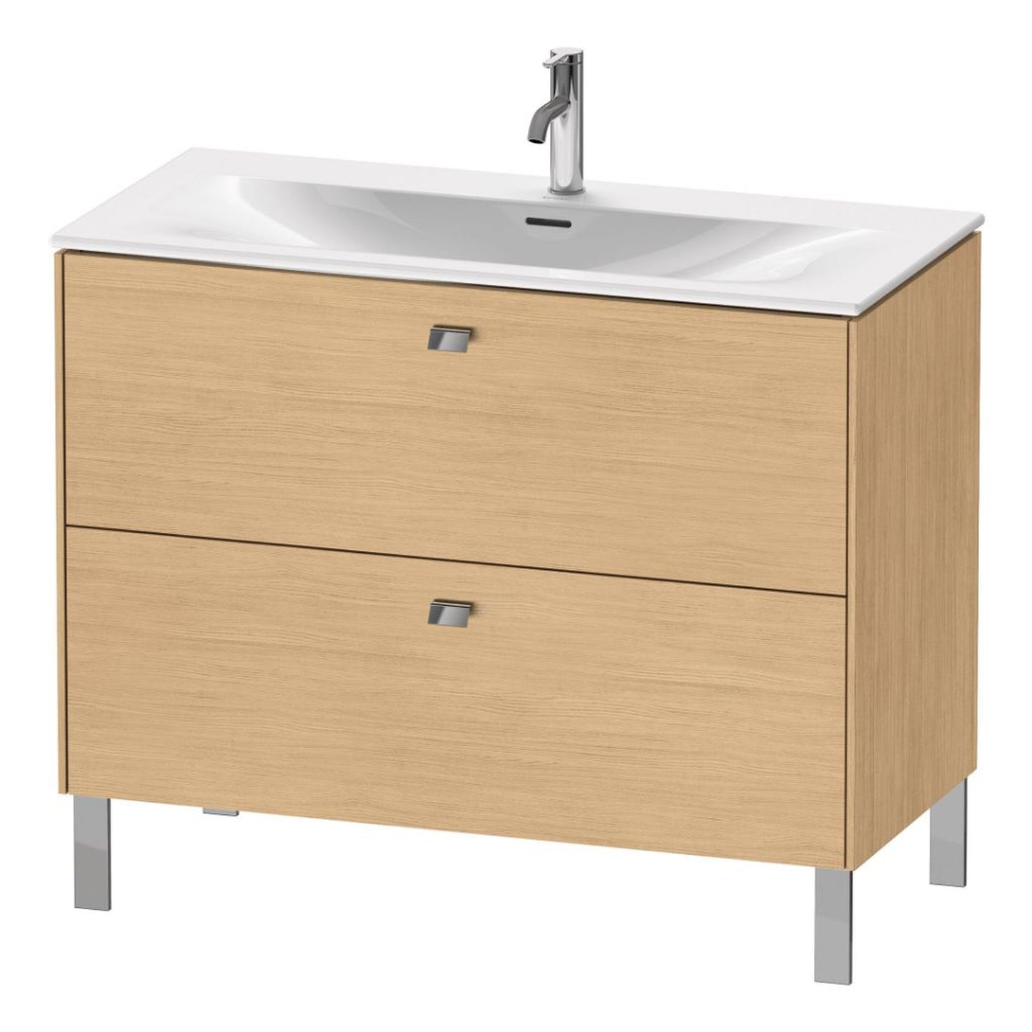 Duravit Brioso BR45130 40" x 27" x 19" Two Drawer Floor Standing Vanity Unit in Natural Oak and Chrome Handle