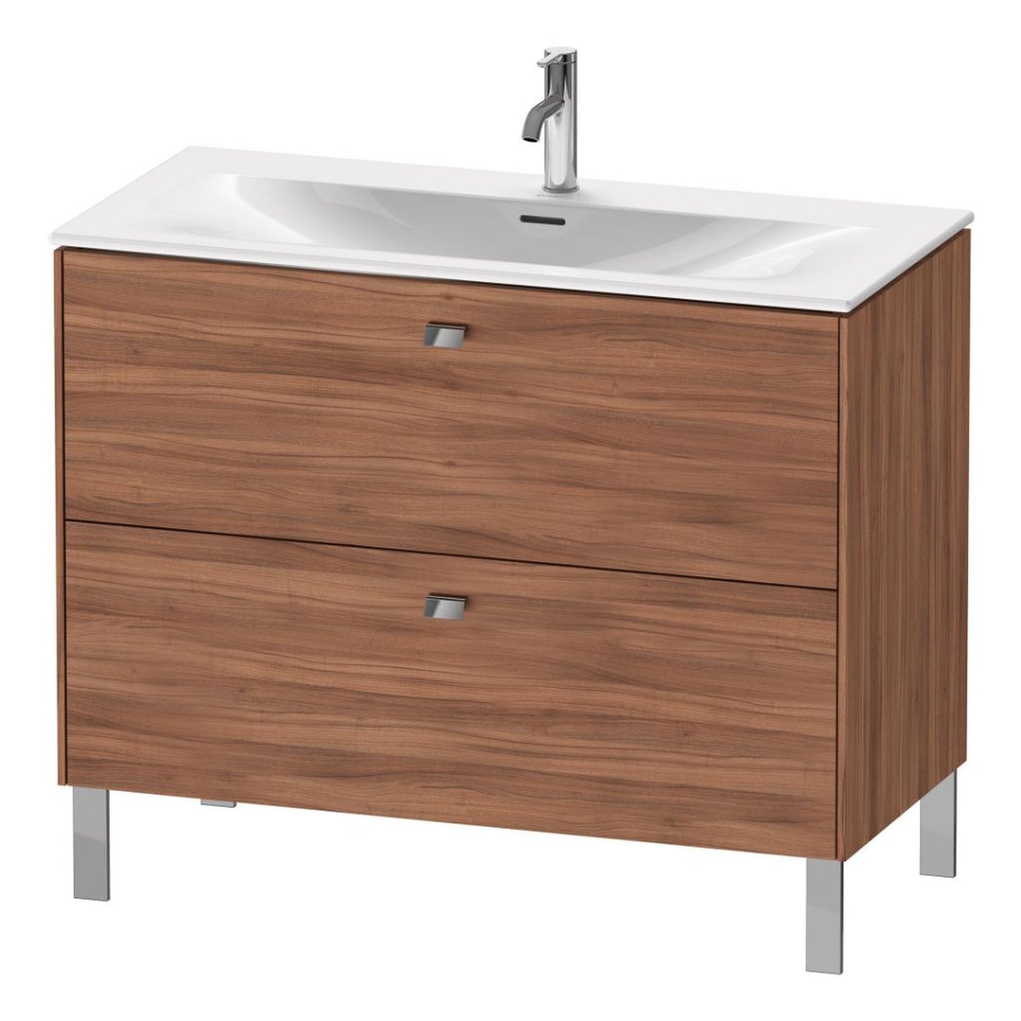 Duravit Brioso BR45130 40" x 27" x 19" Two Drawer Floor Standing Vanity Unit in Natural Walnut and Chrome Handle
