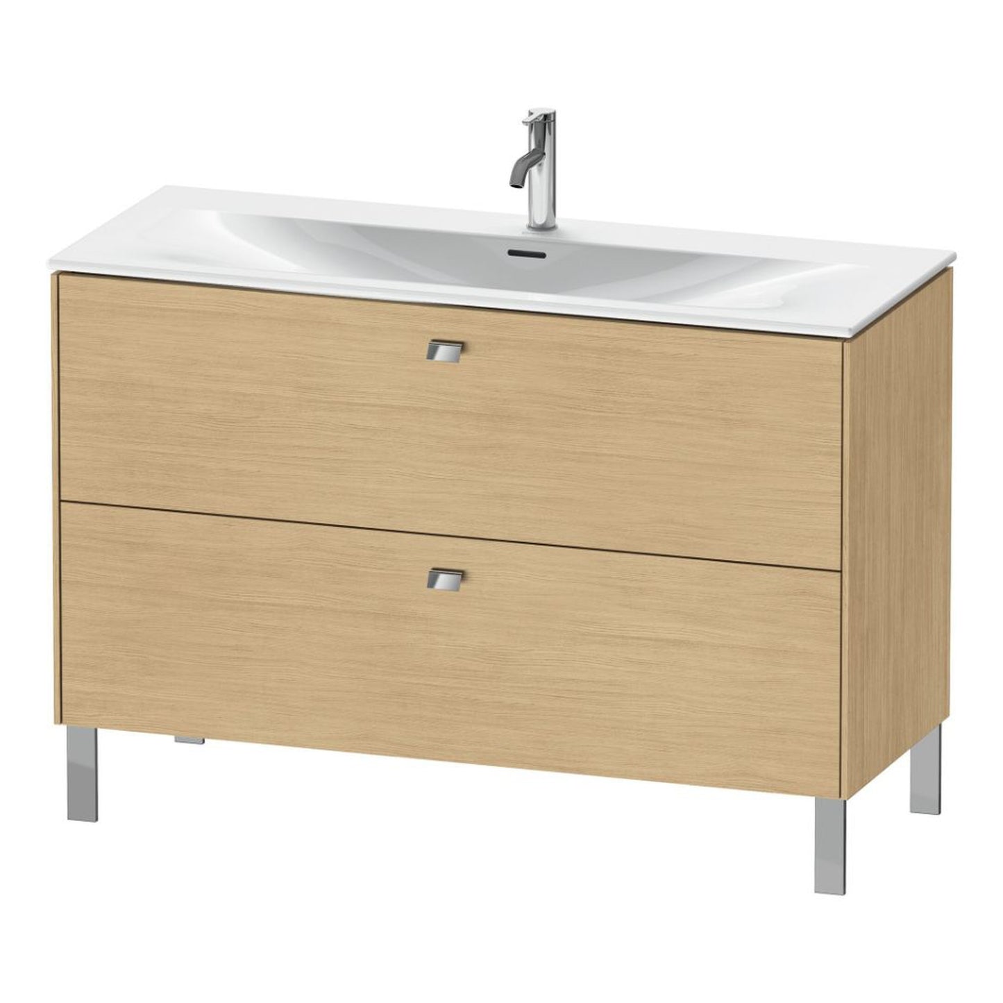 Duravit Brioso BR45140 48" x 27" x 19" Two Drawer Floor Standing Vanity Unit in Natural Oak and Chrome Handle