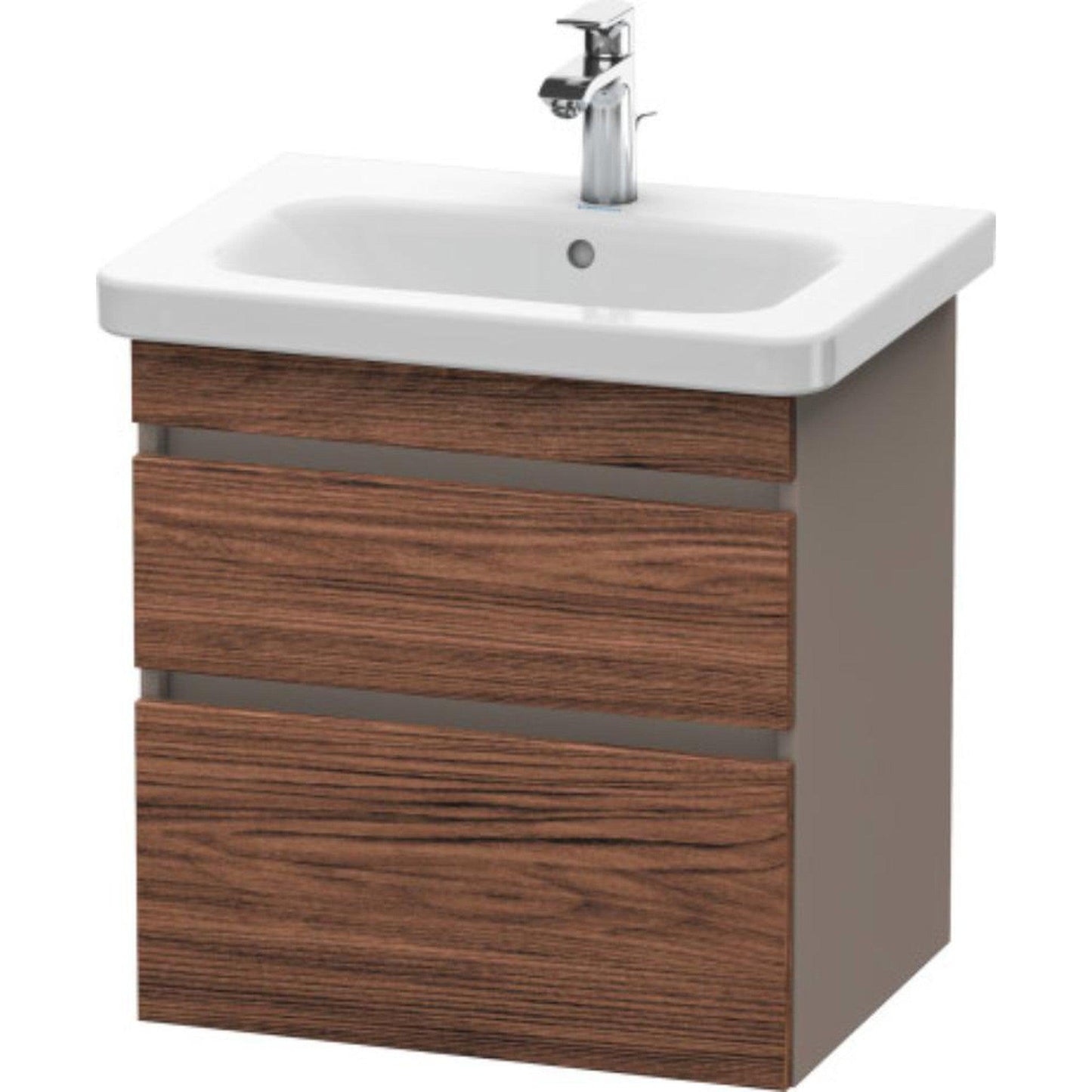 Duravit DuraStyle 23" x 24" x 18" Two Drawer Wall-Mount Vanity Unit in Walnut Dark and Basalt (DS648002143)