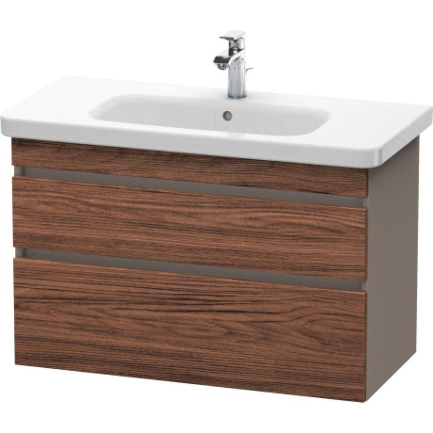 Duravit DuraStyle 37" x 24" x 18" Two Drawer Wall-Mount Vanity Unit in Walnut Dark and Basalt (DS648202143)