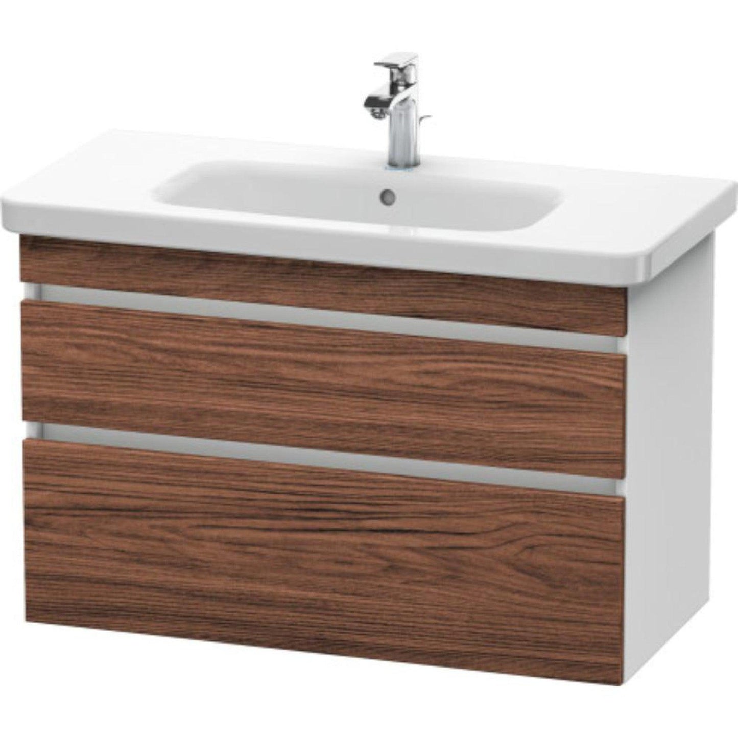 Duravit DuraStyle 37" x 24" x 18" Two Drawer Wall-Mount Vanity Unit in Walnut Dark and White (DS648202118)
