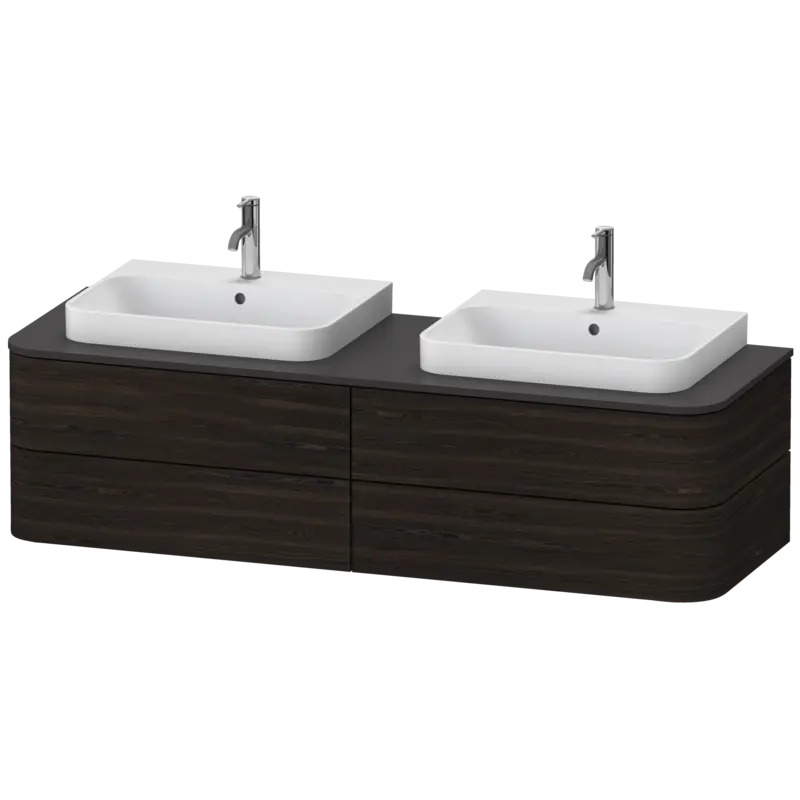 Duravit Happy D.2 63" x 16" x 22" Brushed Walnut Four Drawer Wall-Mount Vanity Unit (HP4964B6969)