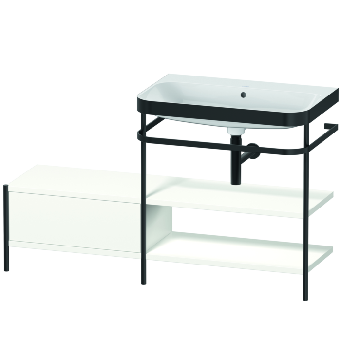 Duravit Happy D.2 Plus 55" x 33" x 19" White Satin Matt Finish, C-Bonded Vanity Kit With Sink and Metal Console (HP4747N3636)