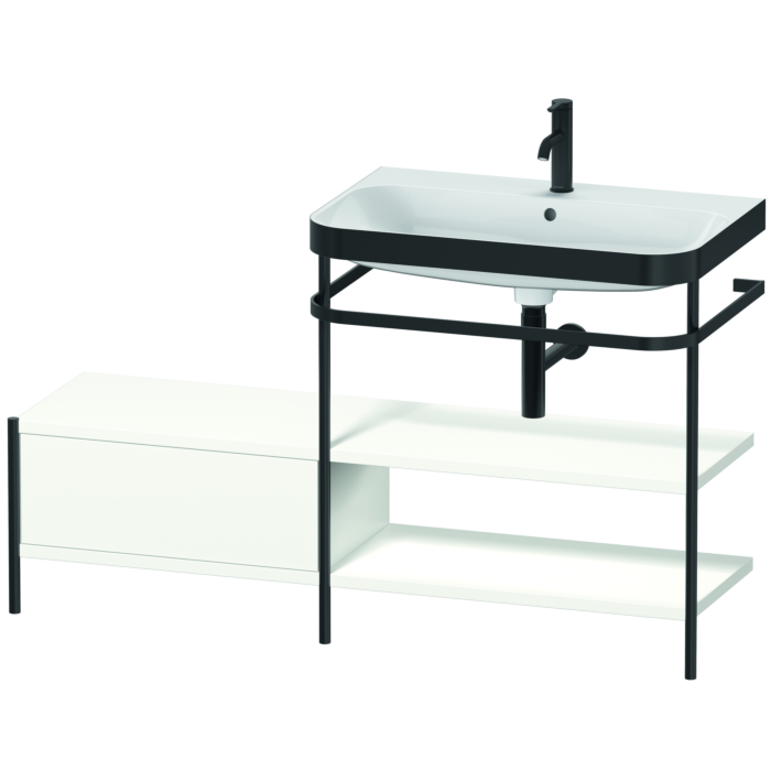 Duravit Happy D.2 Plus 55" x 33" x 19" White Satin Matt Finish, C-Bonded Vanity Kit With Sink and Metal Console (HP4747O3636)